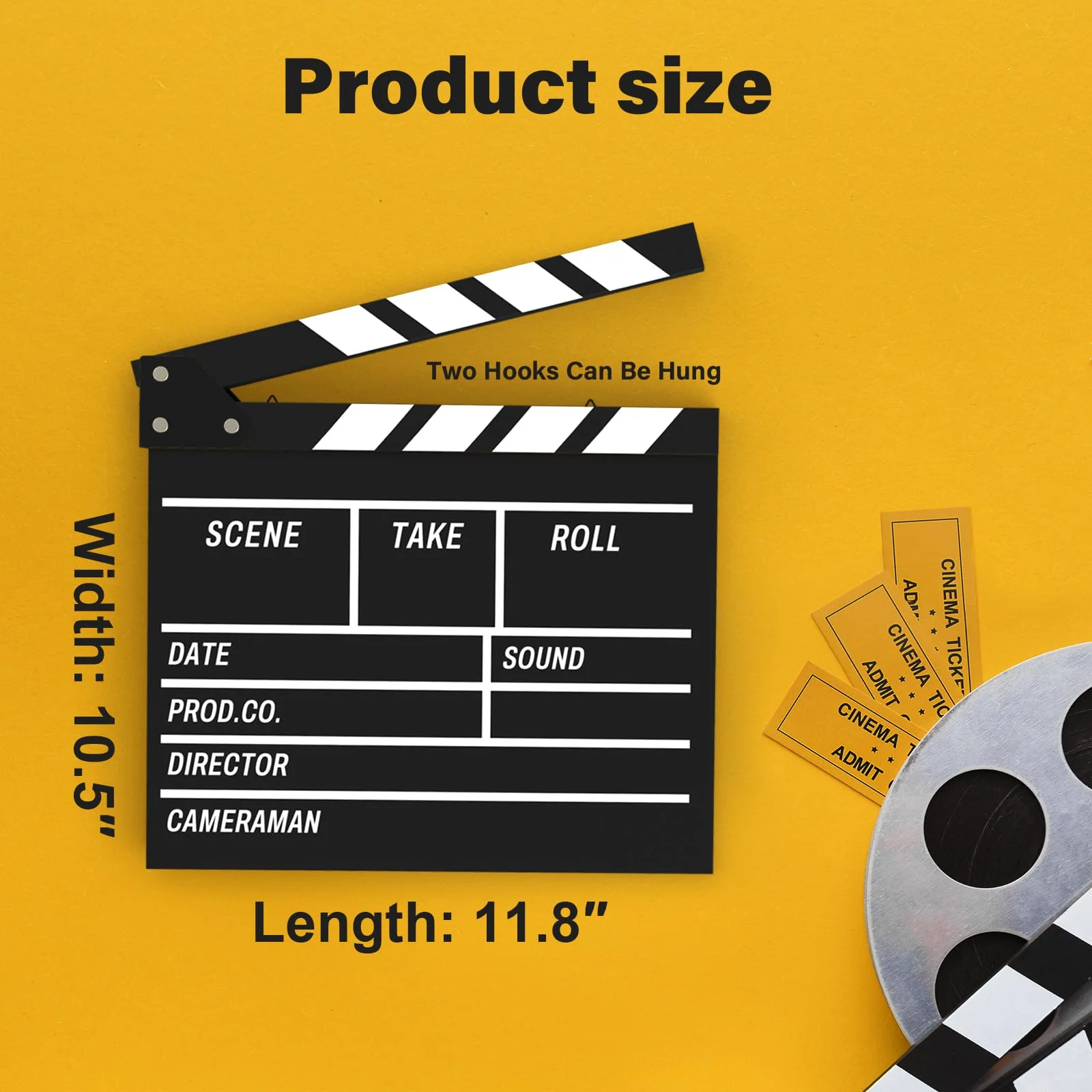 Movie Film Clapboard Hollywood Wooden-Clapper Board Directors Photography Studio Video TV Clapper Board with Erasable Pen Movie Theater Props Decor，Black Clap Board 10.5 X 11.7 inches (Black) Black - Image 6