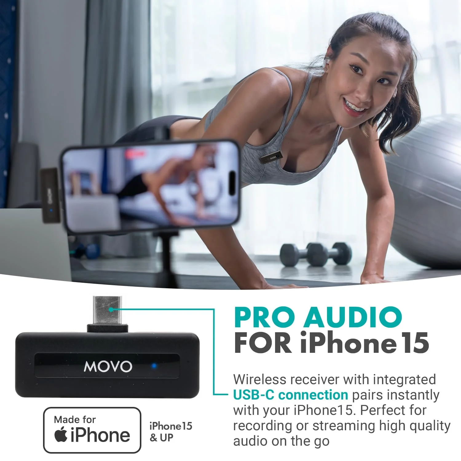 Movo Mini USB-C Duo Wireless Microphone for iPhone 15/16/17 and up - Ultracompact Microphone for iPhone 15/16/17 with Clip on Wireless Lavalier Mic 2 Transmitters - Image 5