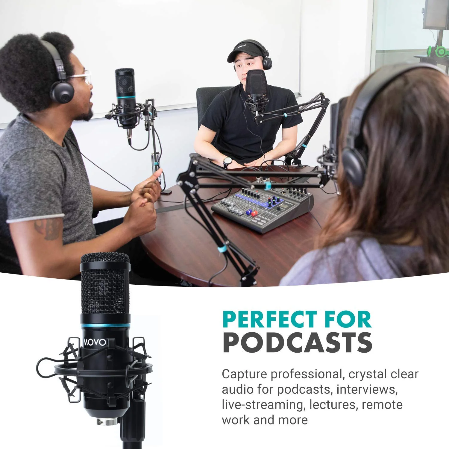 Movo PC-M6 Universal Cardioid Condenser Microphone with XLR and 3.5mm, Shock Mount, and Windscreen - Perfect for Podcasting, Live-Streaming, Gaming, Remote Work - Image 2
