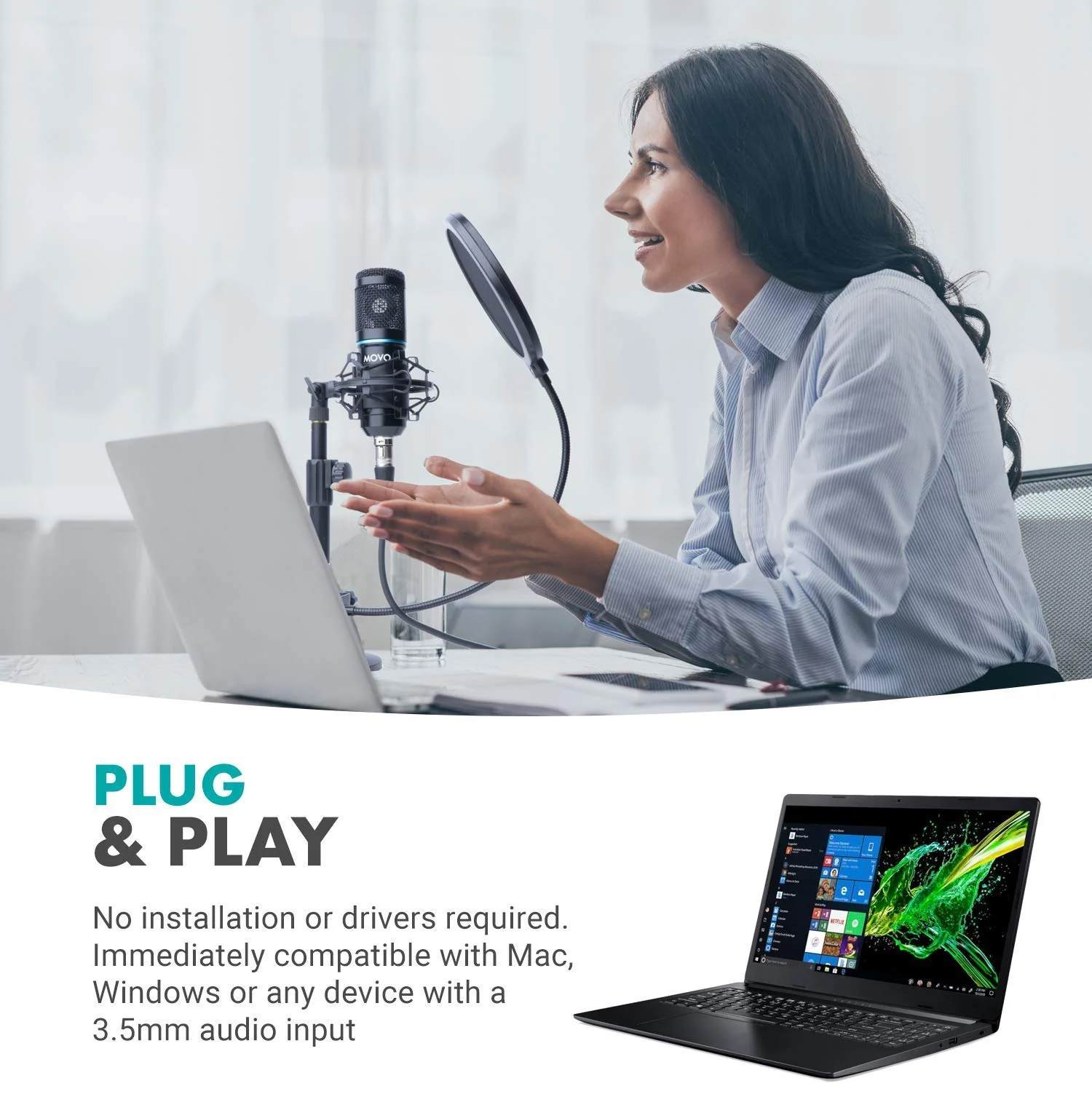 Movo PC-M6 Universal Cardioid Condenser Microphone with XLR and 3.5mm, Shock Mount, and Windscreen - Perfect for Podcasting, Live-Streaming, Gaming, Remote Work - Image 8