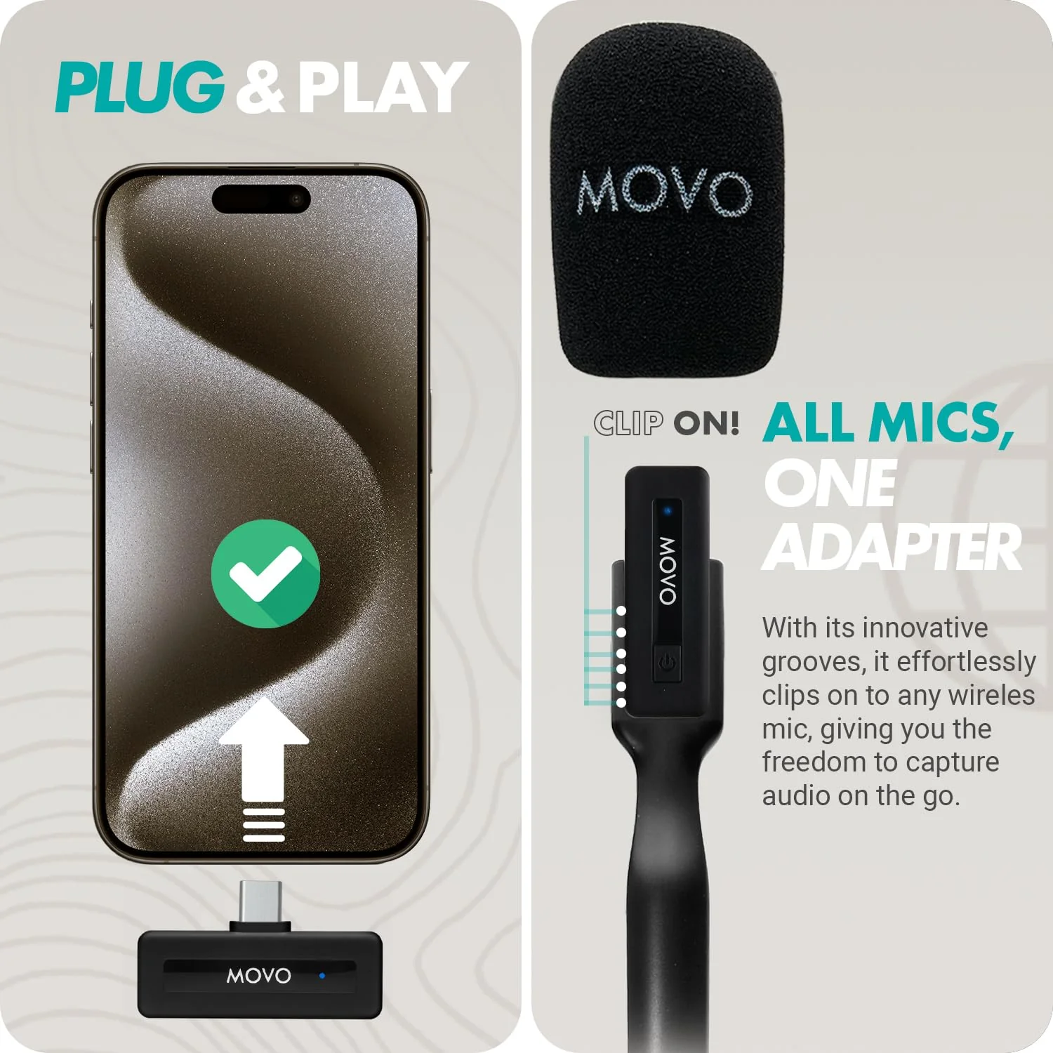 Movo Wireless Mini UC Duo Dual Ultra Compact Wireless Lavalier Microphones for iPhone 15/16/17 with Handheld Adapter - Lapel Mic with Handle Mount for Content Creators, Interviews, Reporting and More USB-C DUO - Image 5