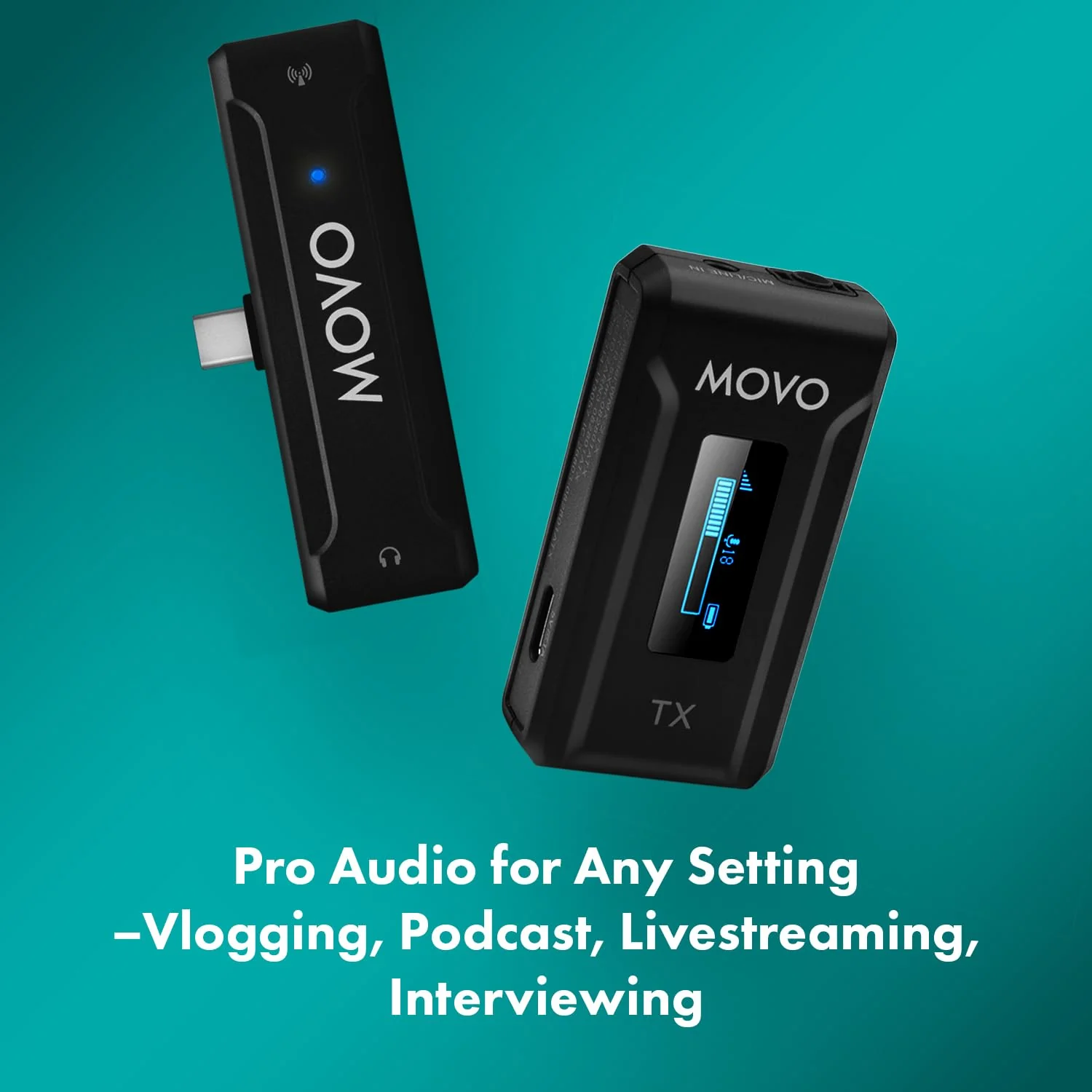 Movo WMX-2-C Wireless Microphone for USB-C Devices – Wireless Lavalier Mic System with Charging Case – Clip-On Lapel Mic for iPhone 15 and Up, Android, iPad Pro, MacBook – 7HR Battery, 328ft Range 1 Transmitter - Image 5
