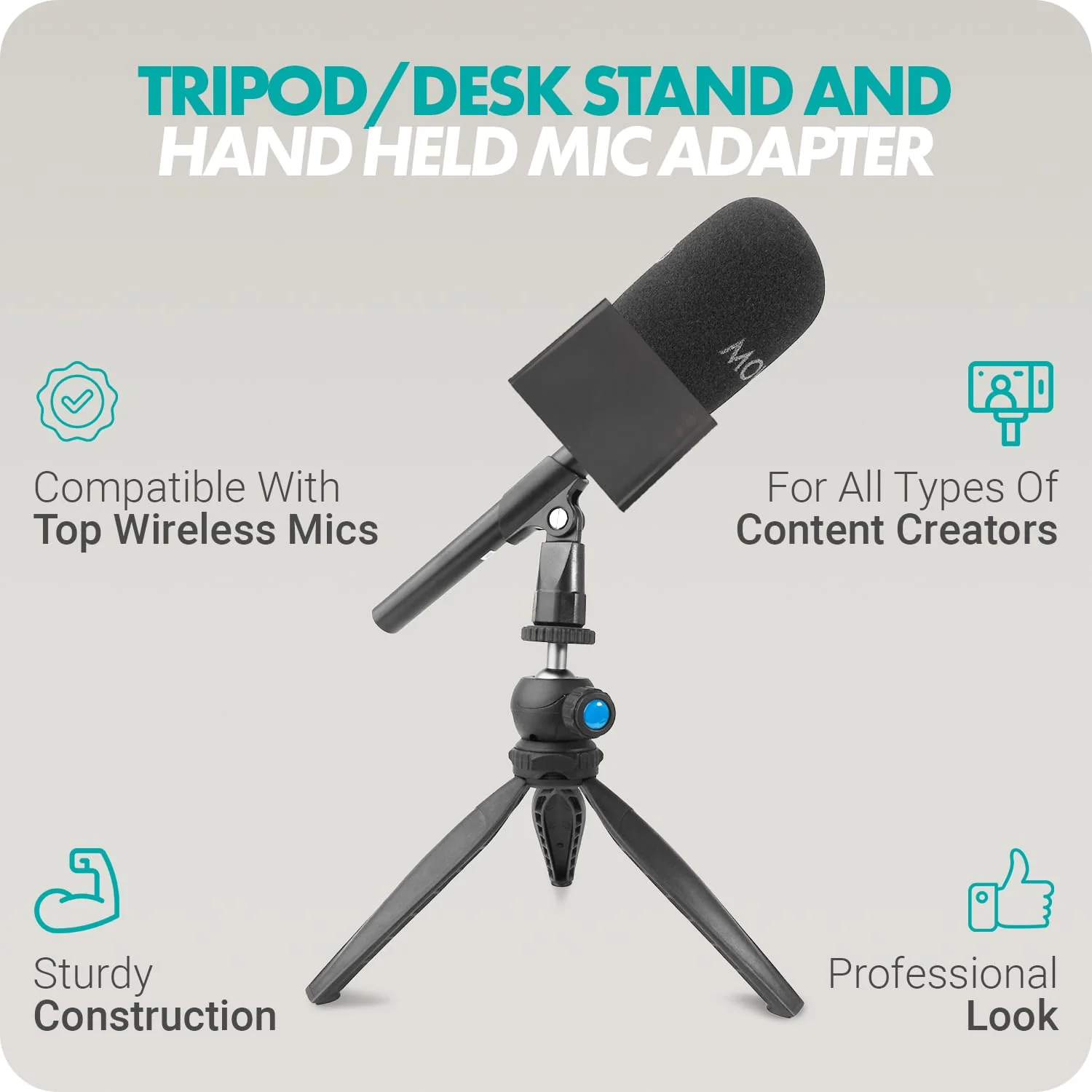 Movo WMX-HM Wireless Interview Microphone Adapter w/Mic Flag and Mic Stand - Compatible with DJI Mic, Rode Wireless GO, Hollyland Lark, and More - for Podcasting, Interviews, and Content Creation - Image 3