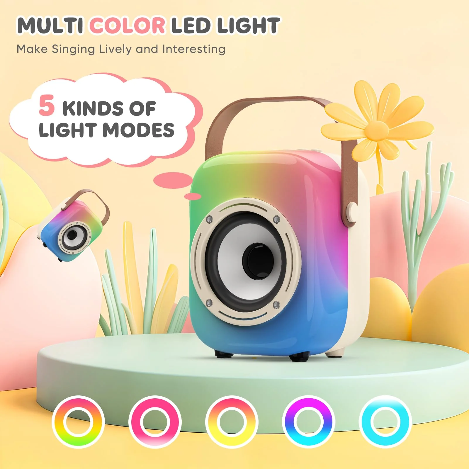 MOYU Mini Karaoke Machine for Kids: Portable Bluetooth Speaker Set with Two Wireless Microphones & Flowing Light Gifts for Girls Boys Toddler Adults Home Party - Image 3