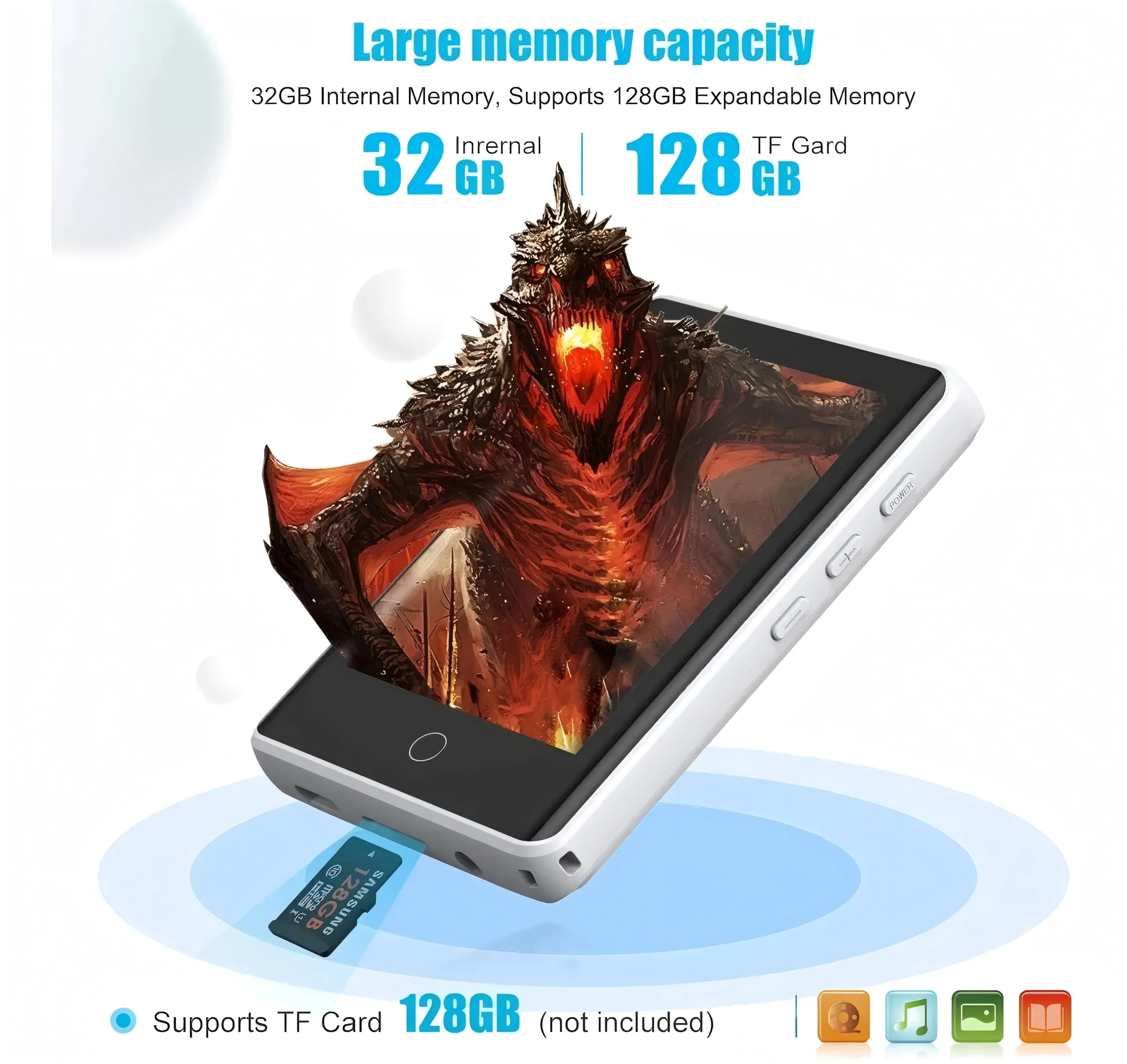 MP3 Player 32GB with Bluetooth 5.0, Upgraded 2.8" Full Touchscreen Mp4 Mp3 Player with Speaker, Portable HiFi Lossless Sound Music Player for Walking Running, Supports up to 128GB TF Card (White) white - Image 3