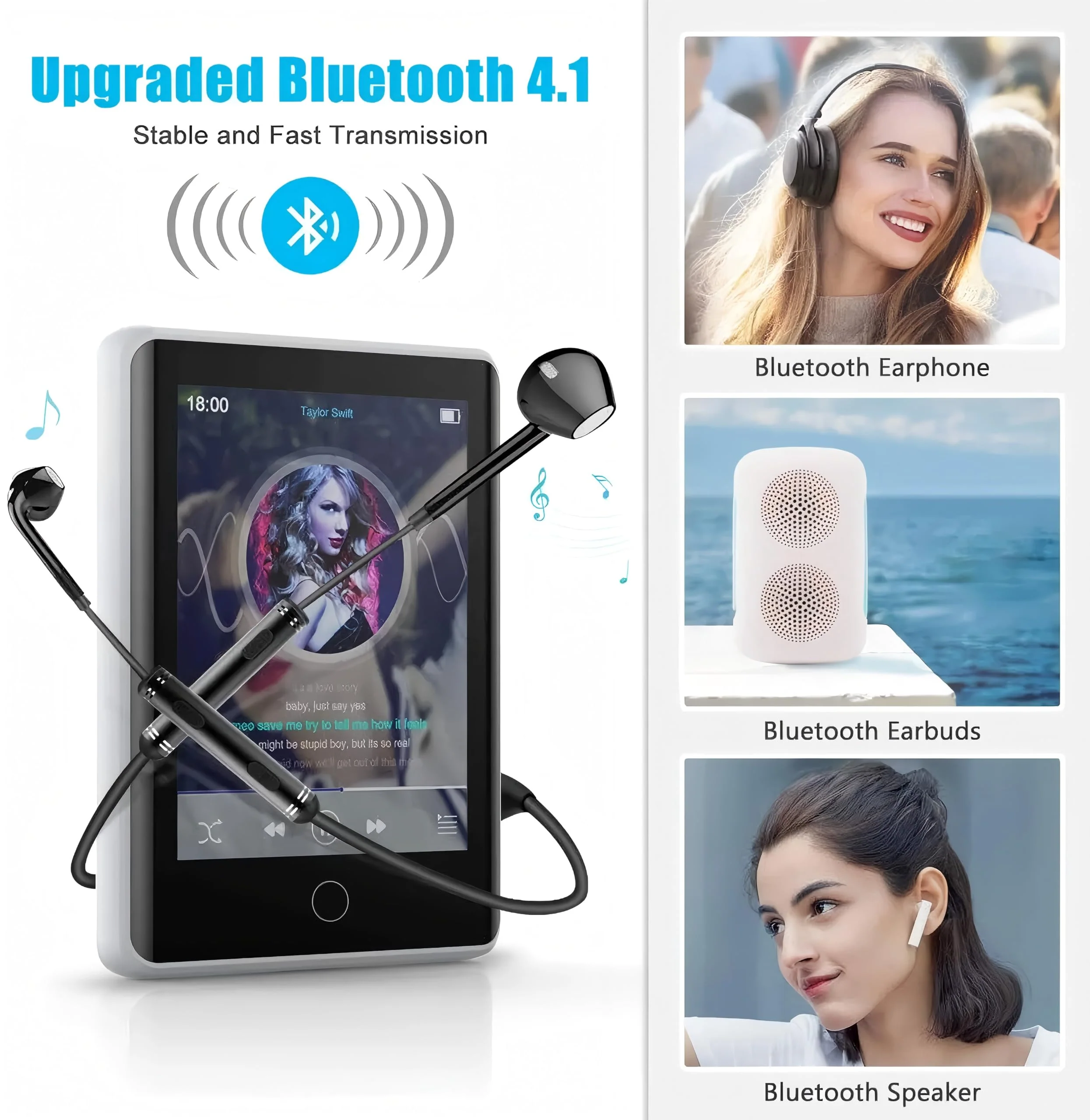 MP3 Player 32GB with Bluetooth 5.0, Upgraded 2.8" Full Touchscreen Mp4 Mp3 Player with Speaker, Portable HiFi Lossless Sound Music Player for Walking Running, Supports up to 128GB TF Card (White) white - Image 5