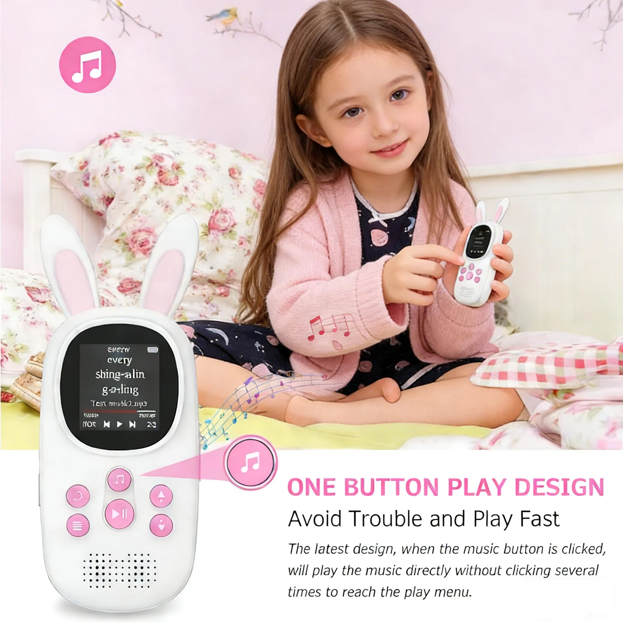 Mp3 Player for Kids, Cute Bunny Kids Mp3 Player with Bluetooth, 32GB Mp3 Players with Speaker, FM Radio, Recordings, Alarm, Pedometer, Stopwatch, Support up to 128GB - Image 7