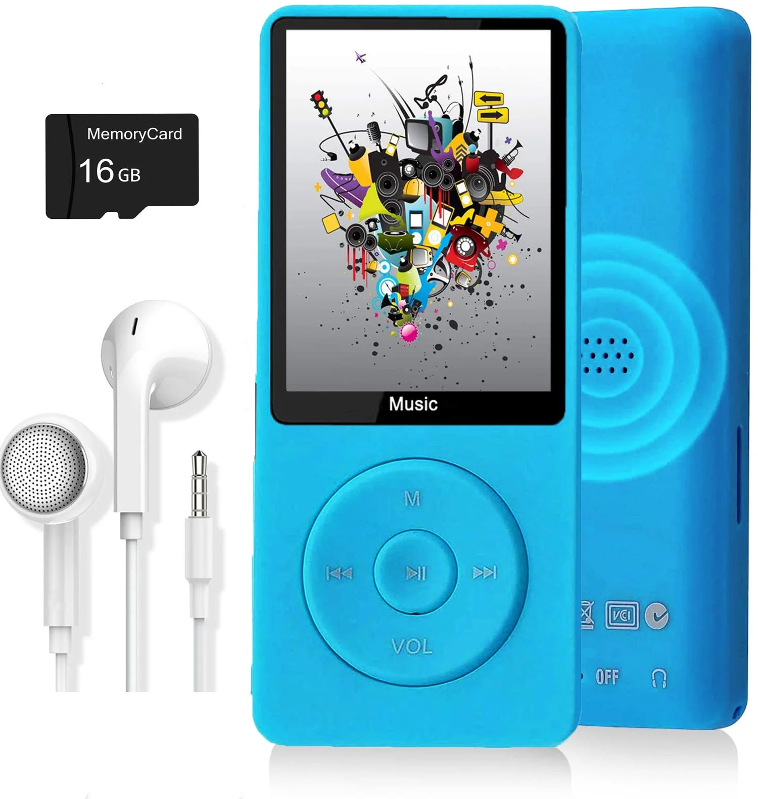 MP3 Player, Music Player with 16GB Micro SD Card, Build-in Speaker/Photo/Video Play/FM Radio/Voice Recorder/E-Book Reader, Supports up to 128GB