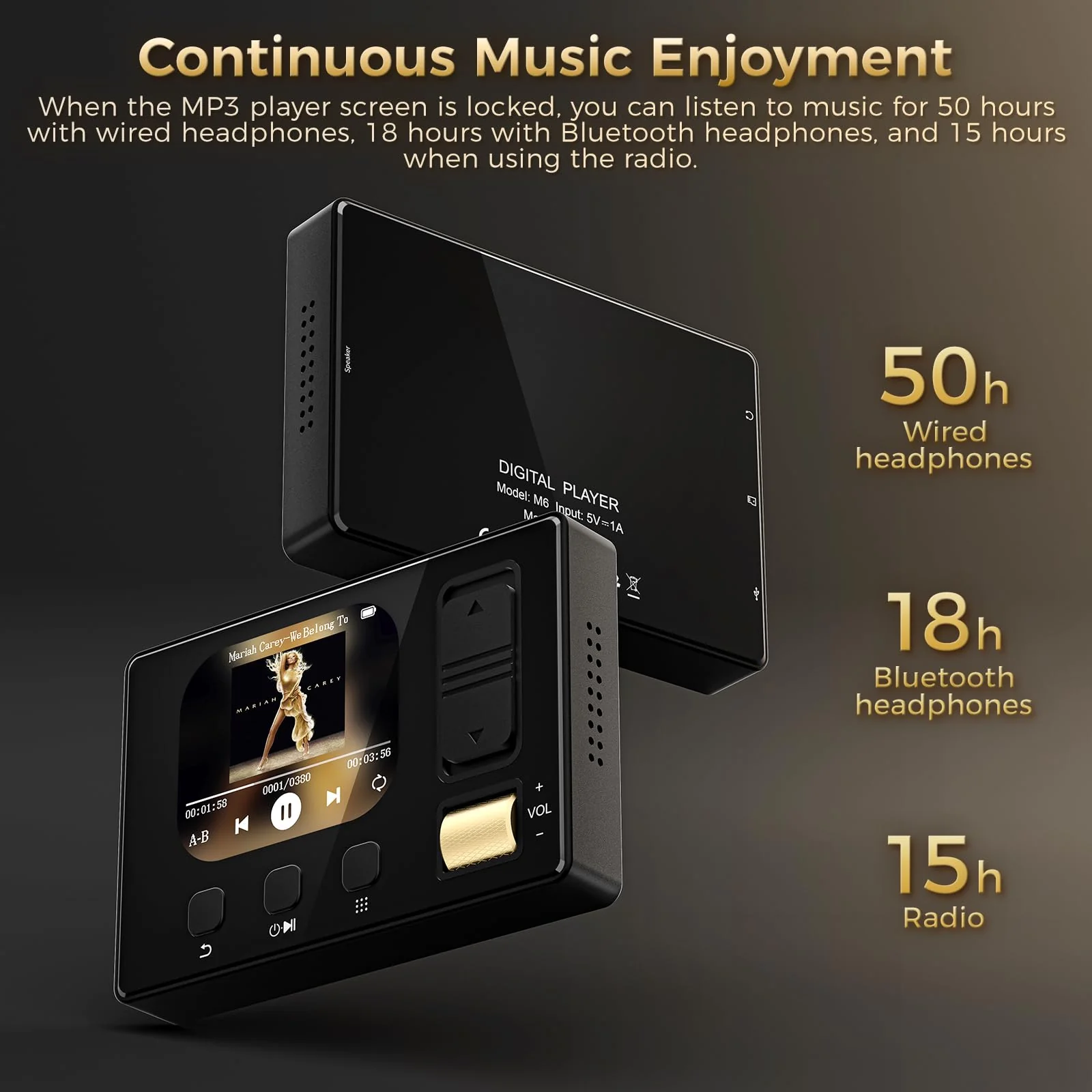 MP3 Player with Bluetooth 5.3, Diofox MP3 & MP4 Player, Portable Hi-Fi Lossless Music Player with Built-in Speakers, FM Radio, and Voice Recording, Comes with Headphones Black - Image 6