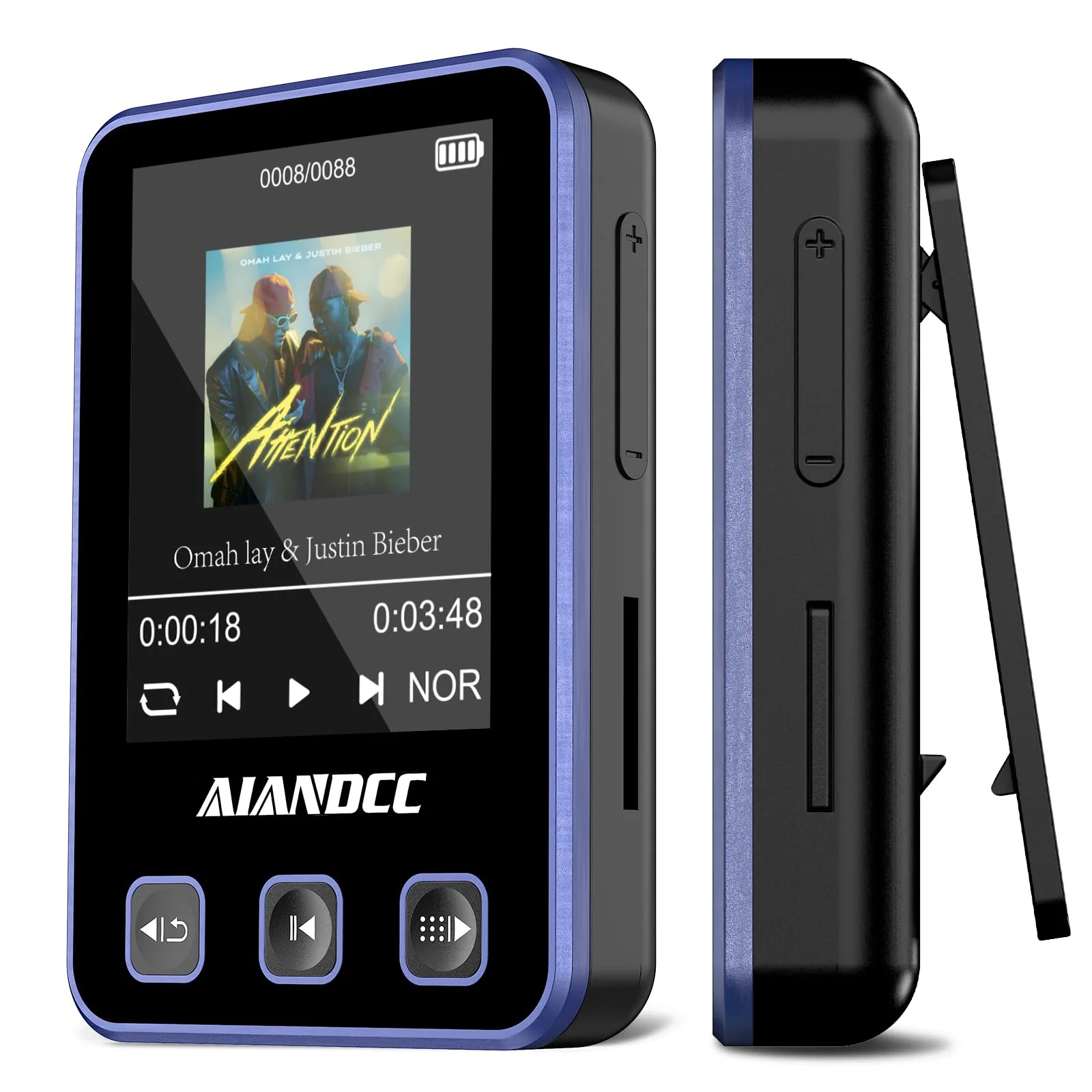Mp3 Player with Bluetooth 5.3, HiFi Music Player with Sports Clip and Armband, 1.77-inch TFT Color Screen, 32GB mp3 Player for Kids Adults, Earphones Included, TF Card can be Inserted Purple