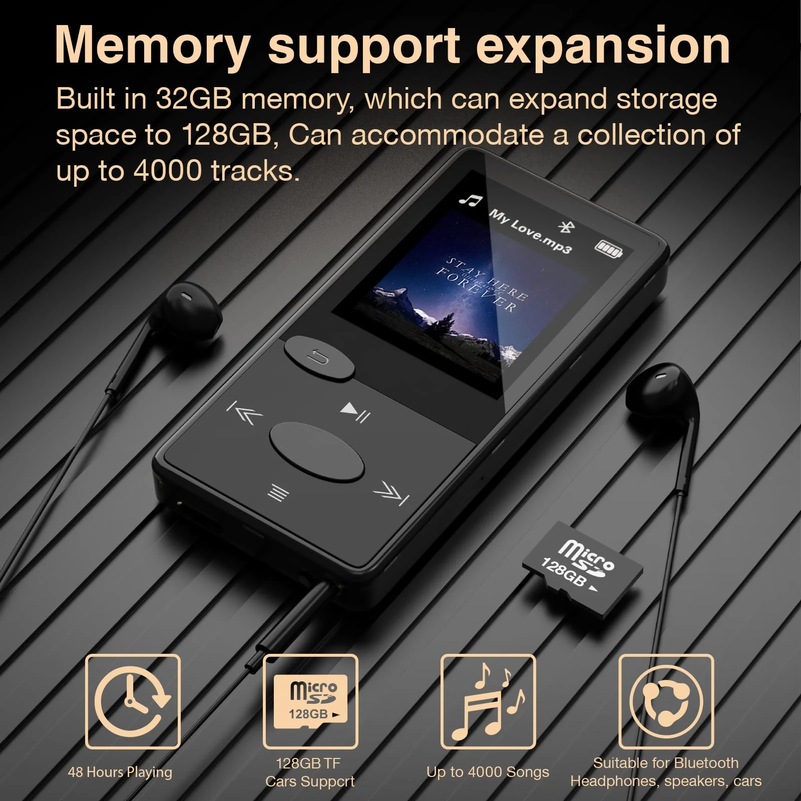 Mp3 Player with Bluetooth 5.3 HiFi Sound, Mp3 Player with FM Radio, Mini Music Player 32G for Kids Adults, Earphones Included, TF Card can be Inserted - Image 8