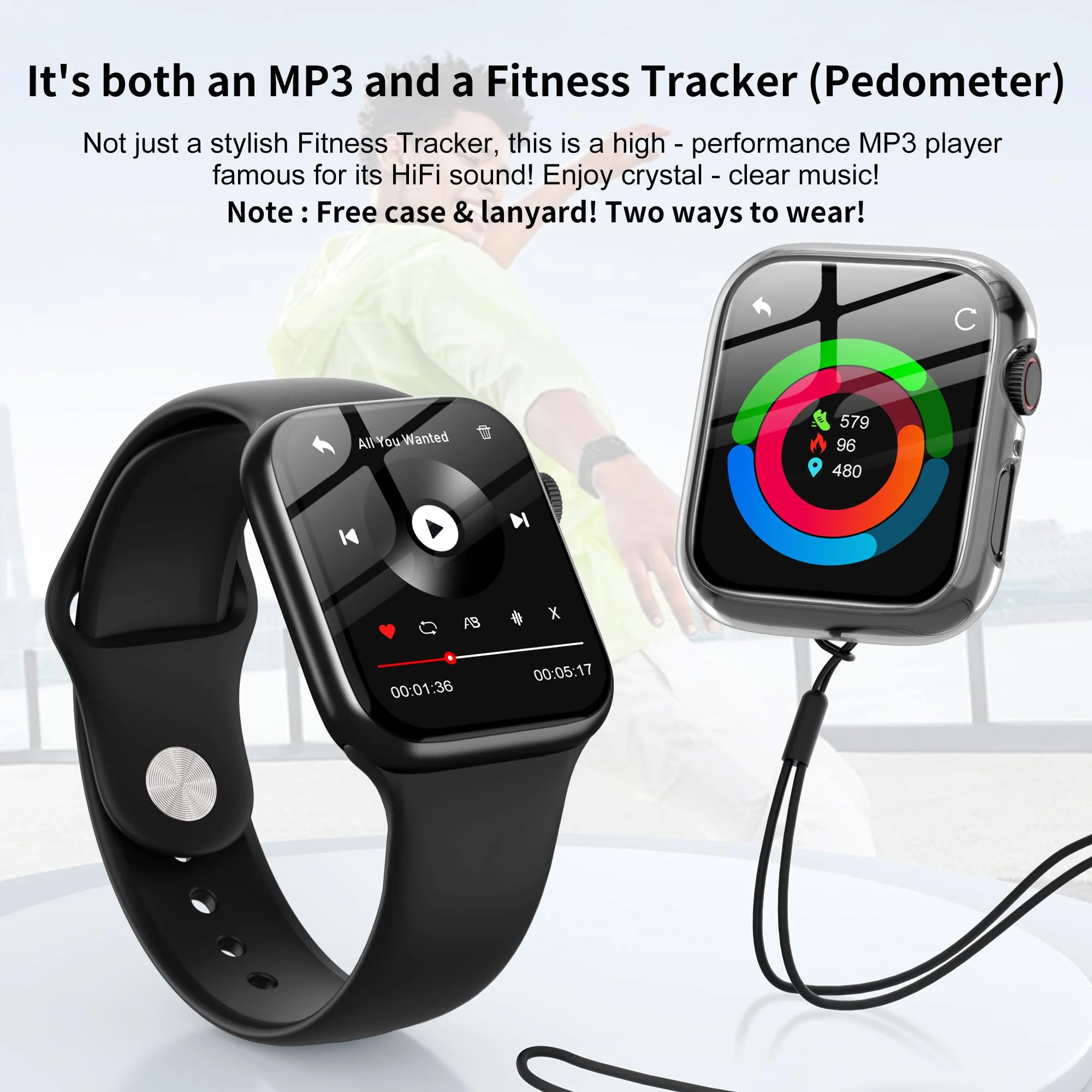 MP3 Player with Bluetooth 5.3 - SWOFY M2 32GB Touchscreen Music Player with Detachable Strap,Built-in Speaker,1.91'' IPS Display,Portable Sport MP3 Players for Running,Gym,Kids & Adults - Black - Image 5