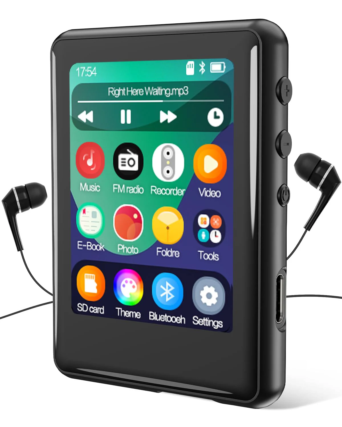 MP3 Player with Bluetooth 5.3,Tokemisc 16GB Full Touchscreen Kids Portable Music Device with Speaker,FM Radio,E-Book,Built-in Micro SD Card Slot,Earphones Included,Max 256GB Expand Black