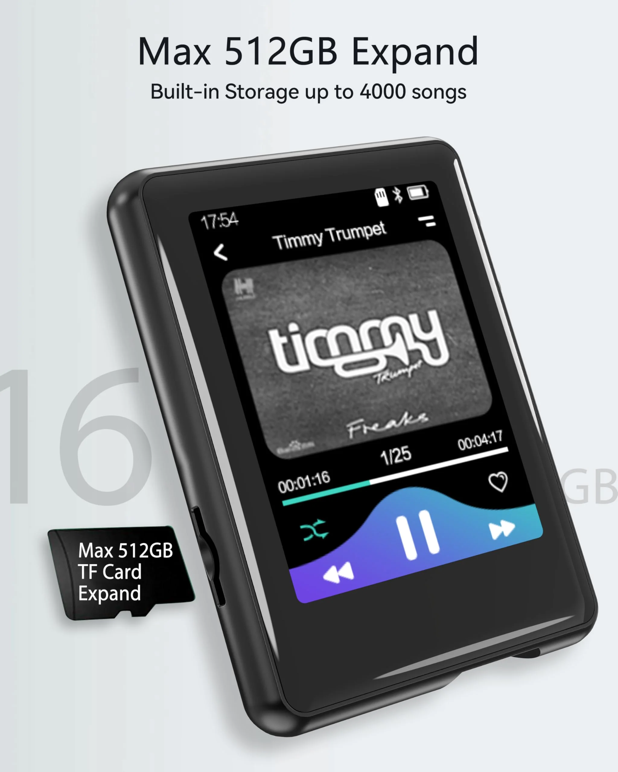 MP3 Player with Bluetooth 5.3,Tokemisc 16GB Full Touchscreen Kids Portable Music Device with Speaker,FM Radio,E-Book,Built-in Micro SD Card Slot,Earphones Included,Max 512GB Expand - Image 5