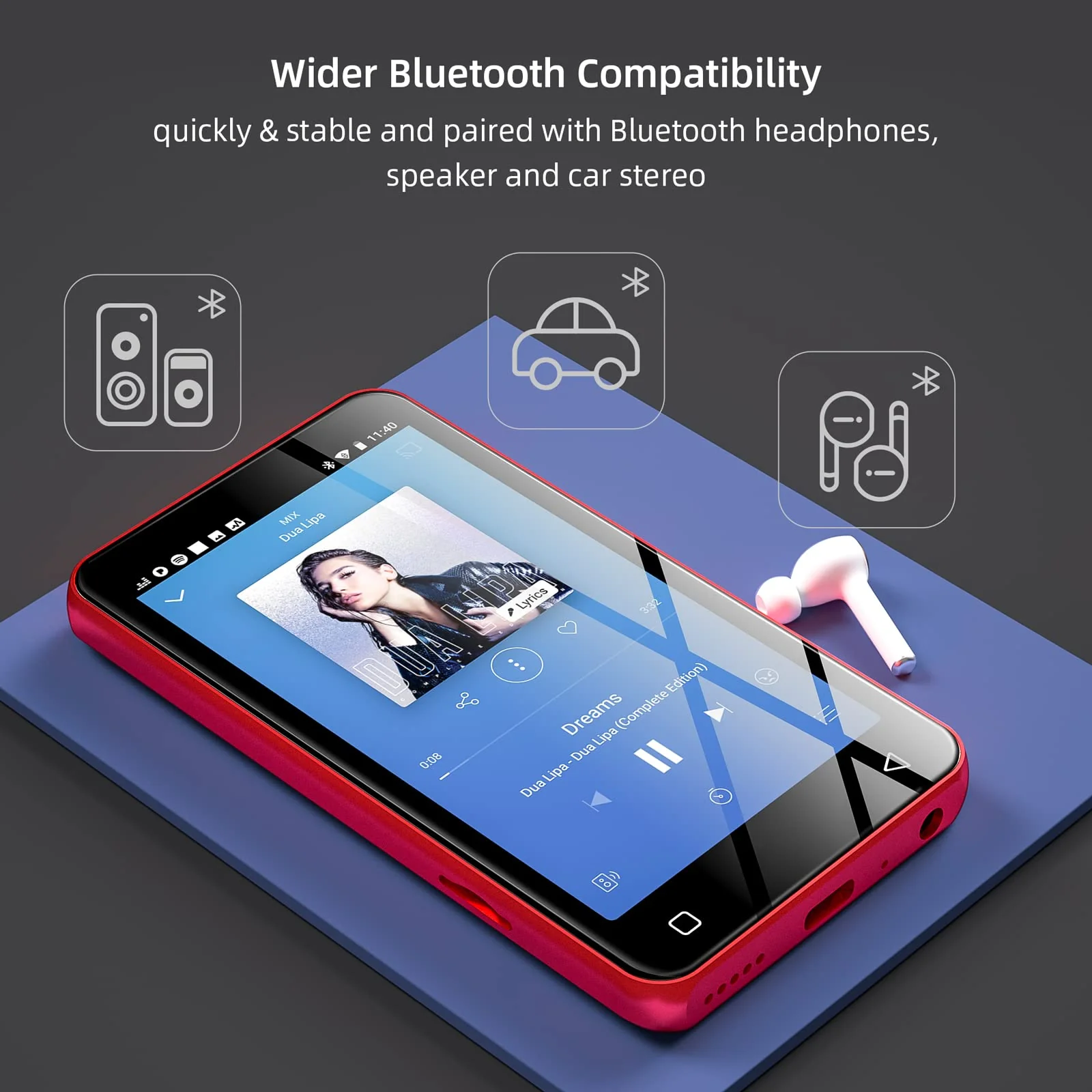 MP3 Player with Bluetooth and WiFi,MP3 Player with Spotify,Spotify Kids,Audible,Pandora,Amazon Music,4" Music Player MP4 Up to 1TB(80GB,Red_Black) 80GB Red - Image 5