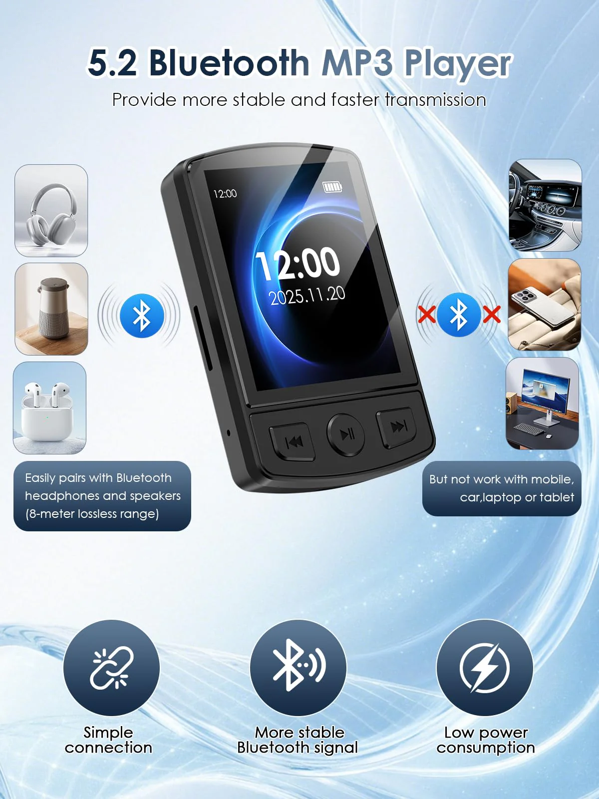 MP3 Player with Clip 64GB Mini MP3 Player with Bluetooth 5.2,Portable MP3 Music Player with Earphones,HiFi-Speaker,FM Radio,Voice Recorder,E-Book for Outdoor,Home,Sporting(Black) Black - Image 3