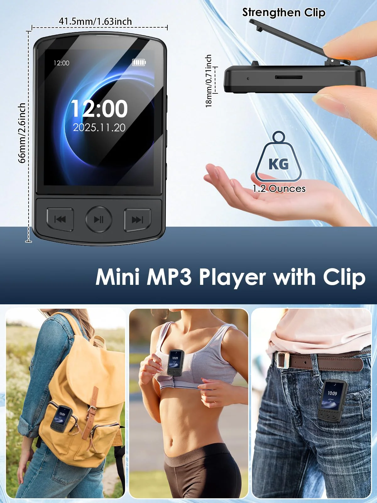 MP3 Player with Clip 64GB Mini MP3 Player with Bluetooth 5.2,Portable MP3 Music Player with Earphones,HiFi-Speaker,FM Radio,Voice Recorder,E-Book for Outdoor,Home,Sporting(Black) Black - Image 4