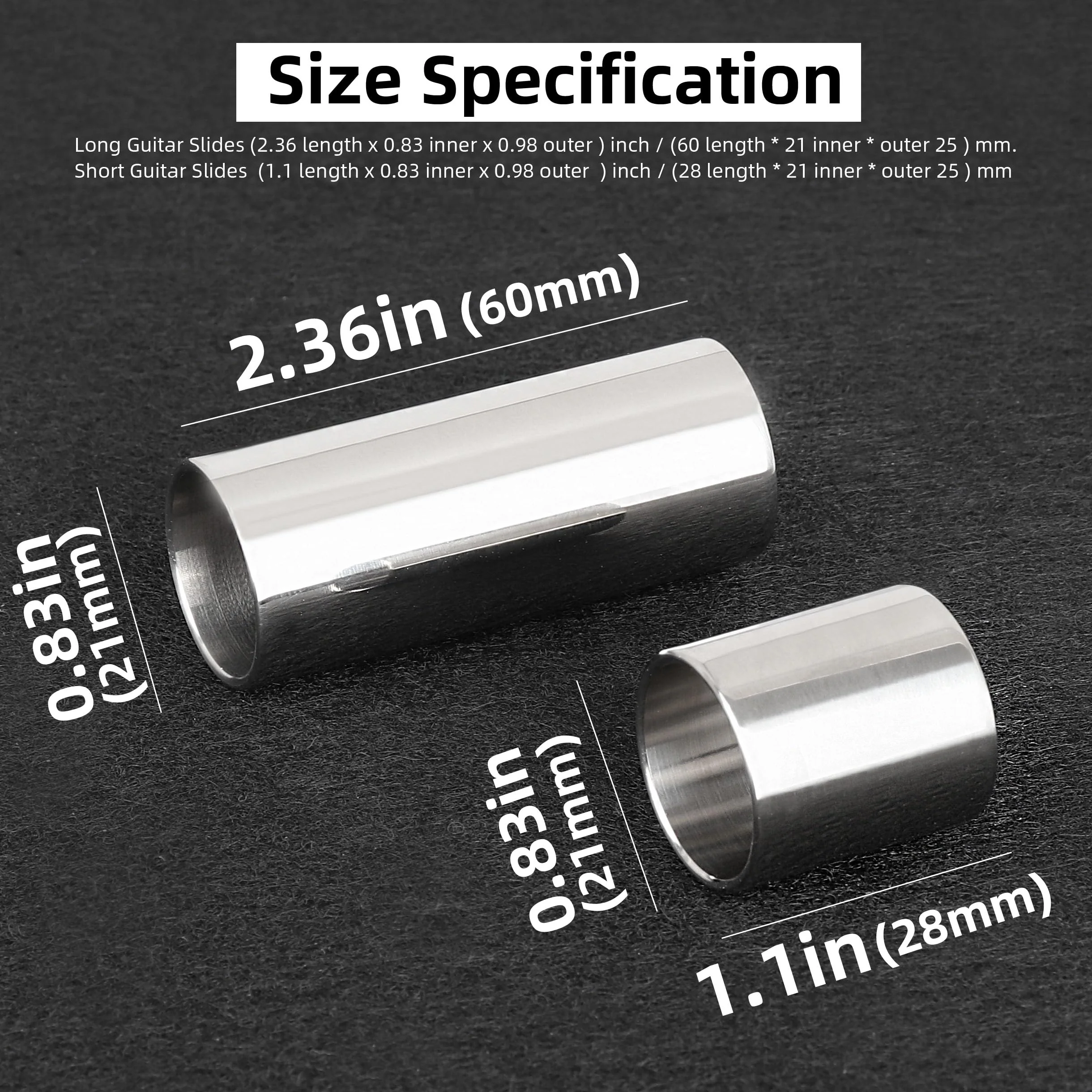 Mr.Power Guitar Slide Chrome Stainless Steel Finger Slides, Long and Short Set Metal Guitar Tube Tone Ring, for Electric Acoustic Guitar Bass, Celluloid Thumb & Finger Picks Plectrums + Portable Bag - Image 2