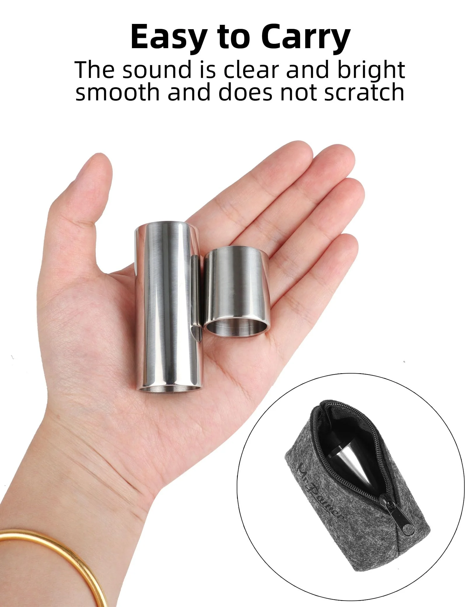 Mr.Power Guitar Slide Chrome Stainless Steel Finger Slides, Long and Short Set Metal Guitar Tube Tone Ring, for Electric Acoustic Guitar Bass, Celluloid Thumb & Finger Picks Plectrums + Portable Bag - Image 6
