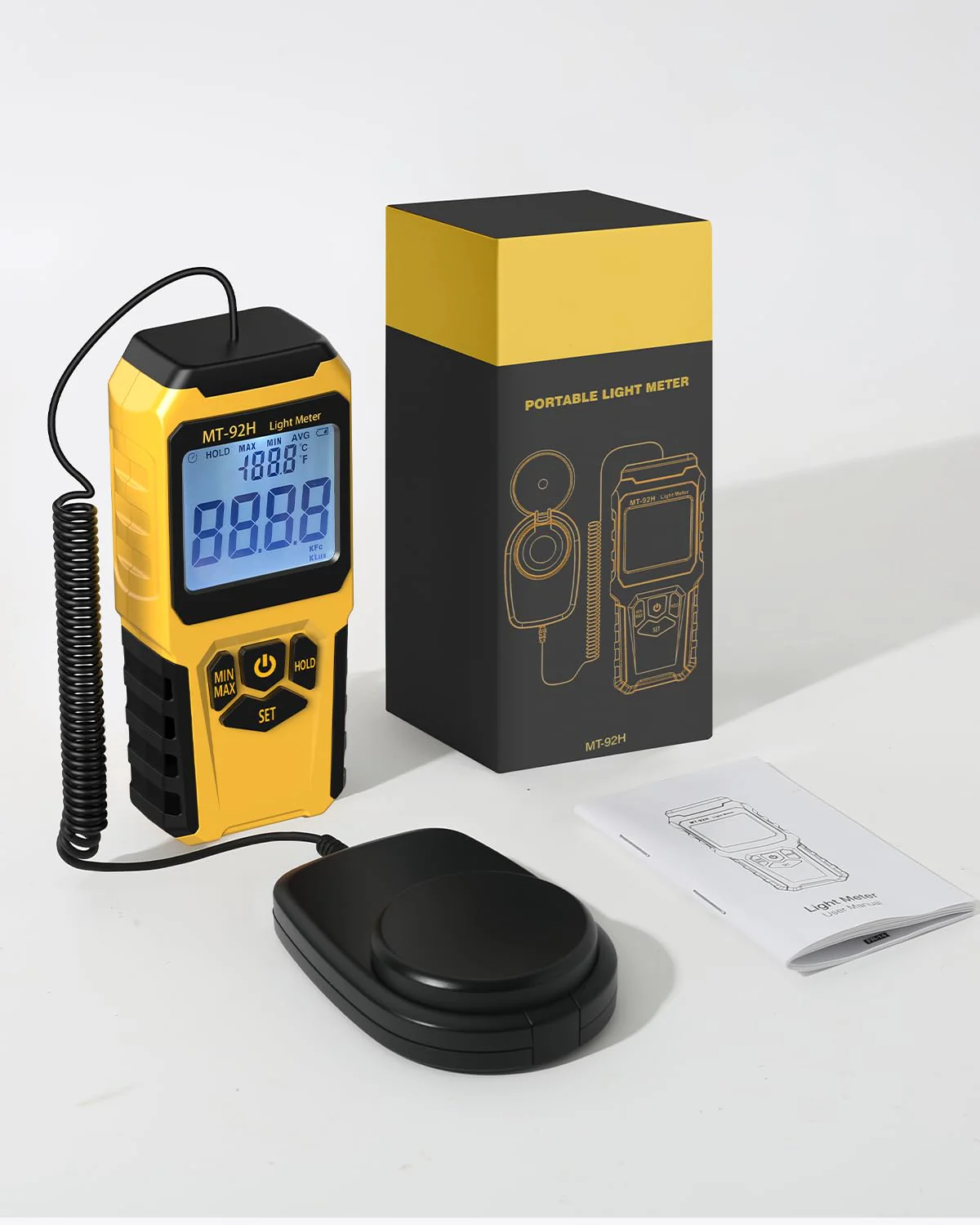 MT-92H Light Meter with Split Sensor Lux/Foot Candles Meter 500ms Refresh Rates Range up to 200,000 Lux Switchable Backlight Temperature Measurer 14℉-140℉ - Image 7