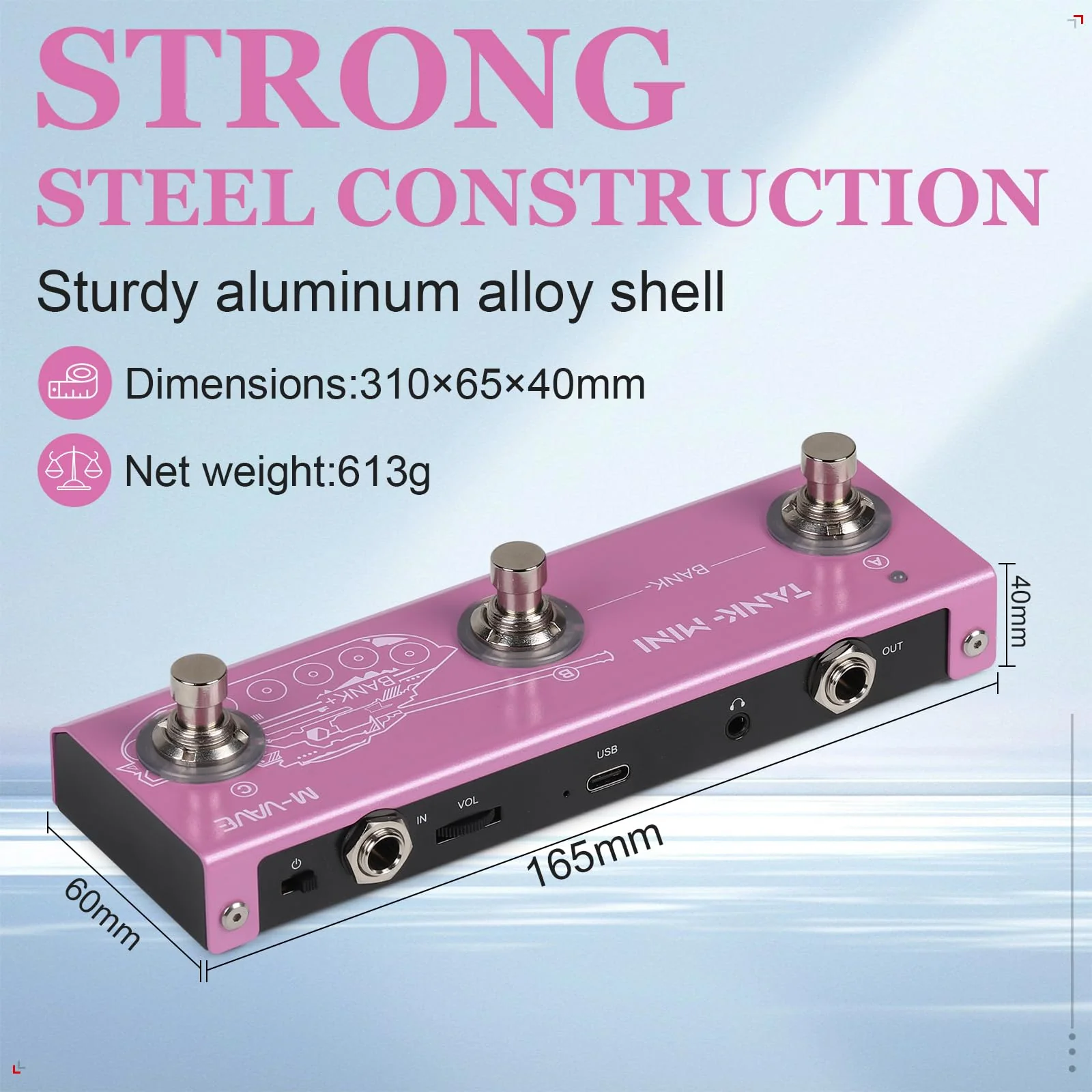 Multi Effects Guitar Pedal,Built-in 1450mAh Rechargeable Battery Electric Guitar Efector with 21 Editable Presets,Chorus,Delay,Reverb,Amp,MOD,IR CAB,Recording,Tuner,BT connection. Tank-Mini Multi-effects Pedal - Image 2