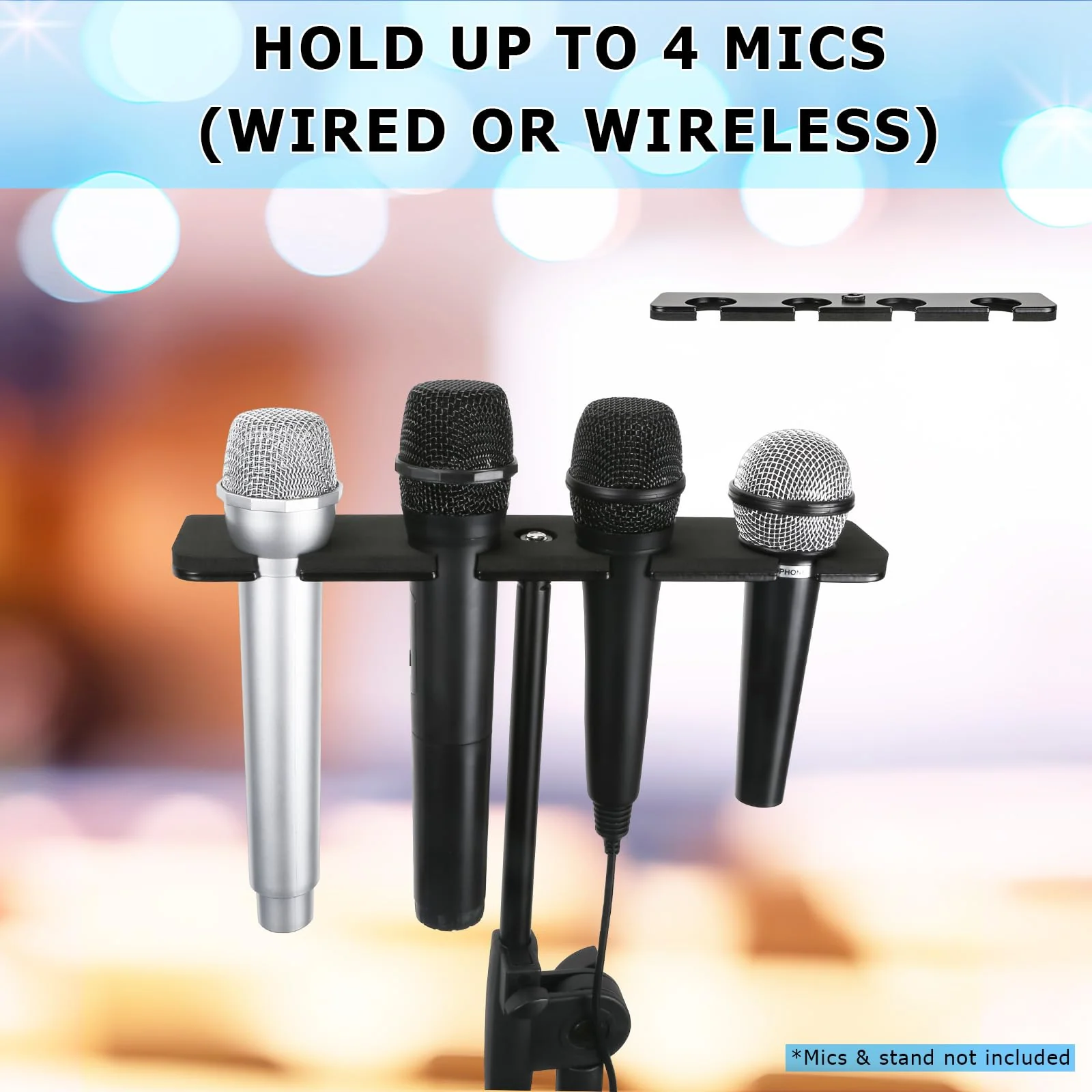 Multi Mic Holder for Mic Stand, Multiple Microphone Organizer and Display for Wired and Wireless Mics, Hold Up to 4 Microphones, Aluminum, Black - Image 2