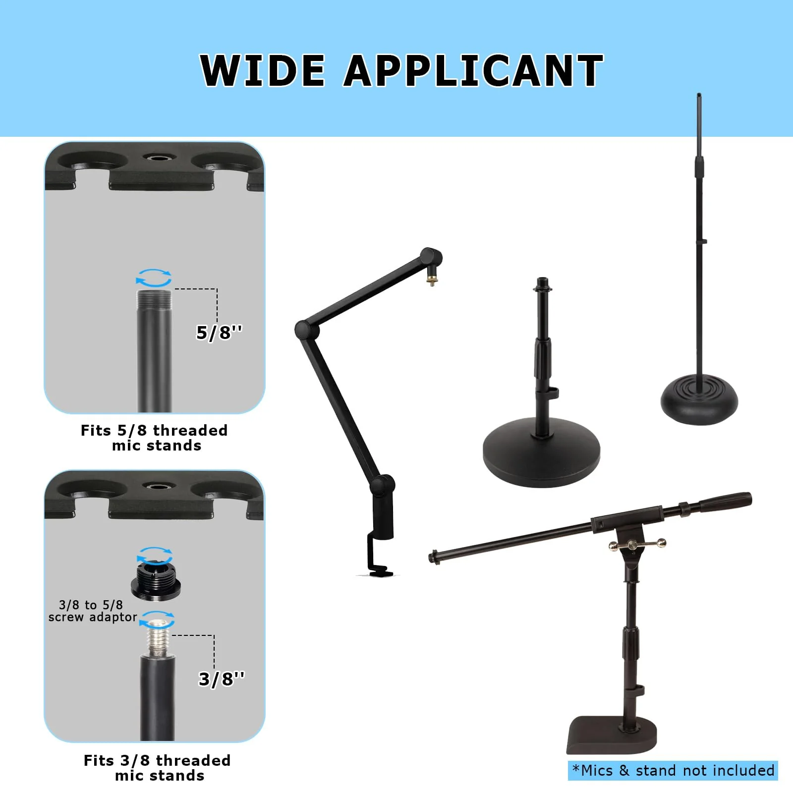 Multi Mic Holder for Mic Stand, Multiple Microphone Organizer and Display for Wired and Wireless Mics, Hold Up to 4 Microphones, Aluminum, Black - Image 5