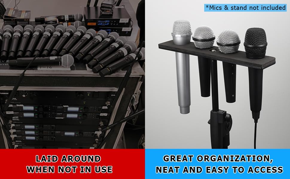 Multi Mic Holder for Mic Stand, Multiple Microphone Organizer and Display for Wired and Wireless Mics, Hold Up to 4 Microphones, Aluminum, Black - Image 8