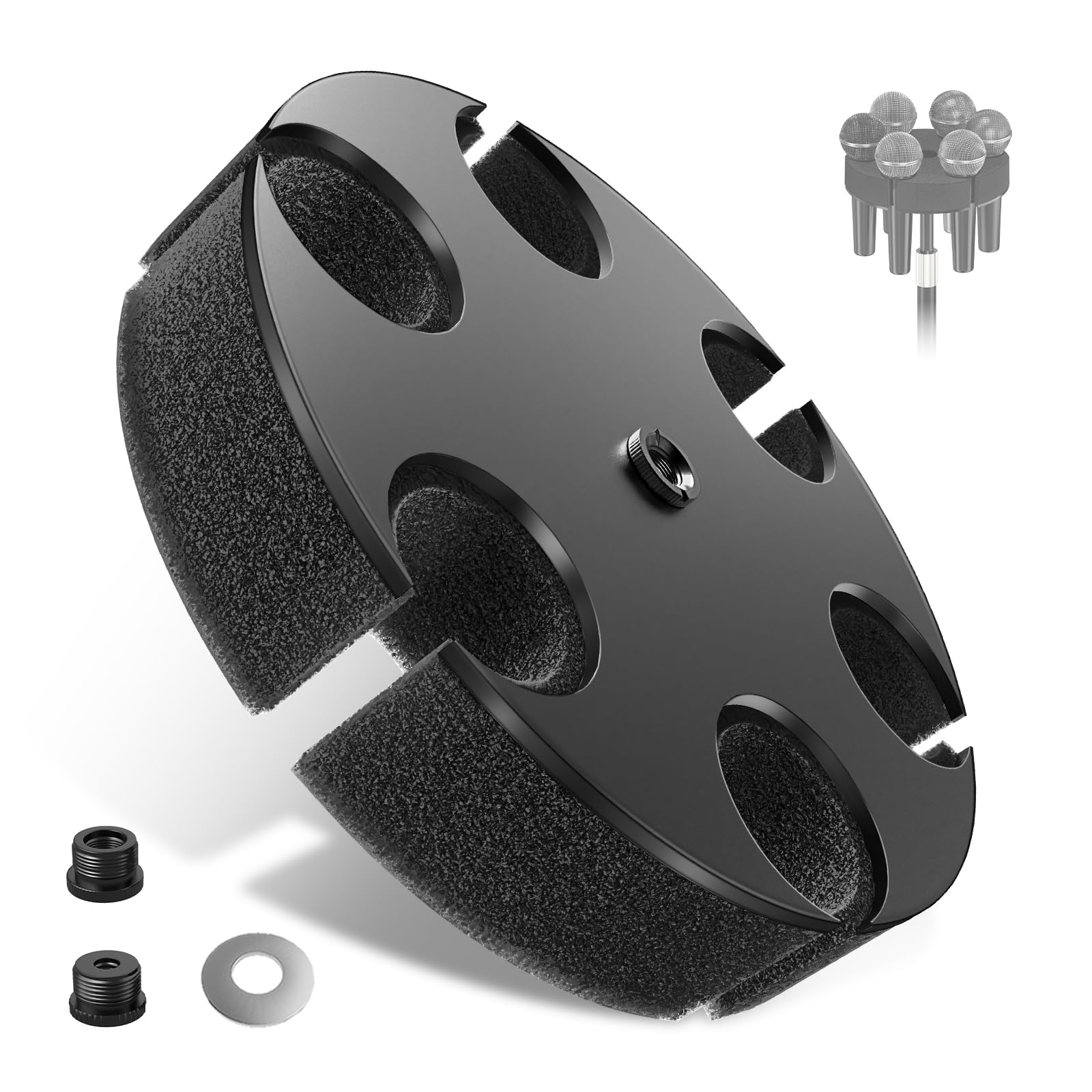 Multi Microphone Holder【Aluminum/Upgraded】Multi Mic Holder Up to 6 Mics, Wired and Wireless mic Holder for Stand, Multiple Microphone Holder for storage Organizer & Display, w/ 3/8"-16 Threaded