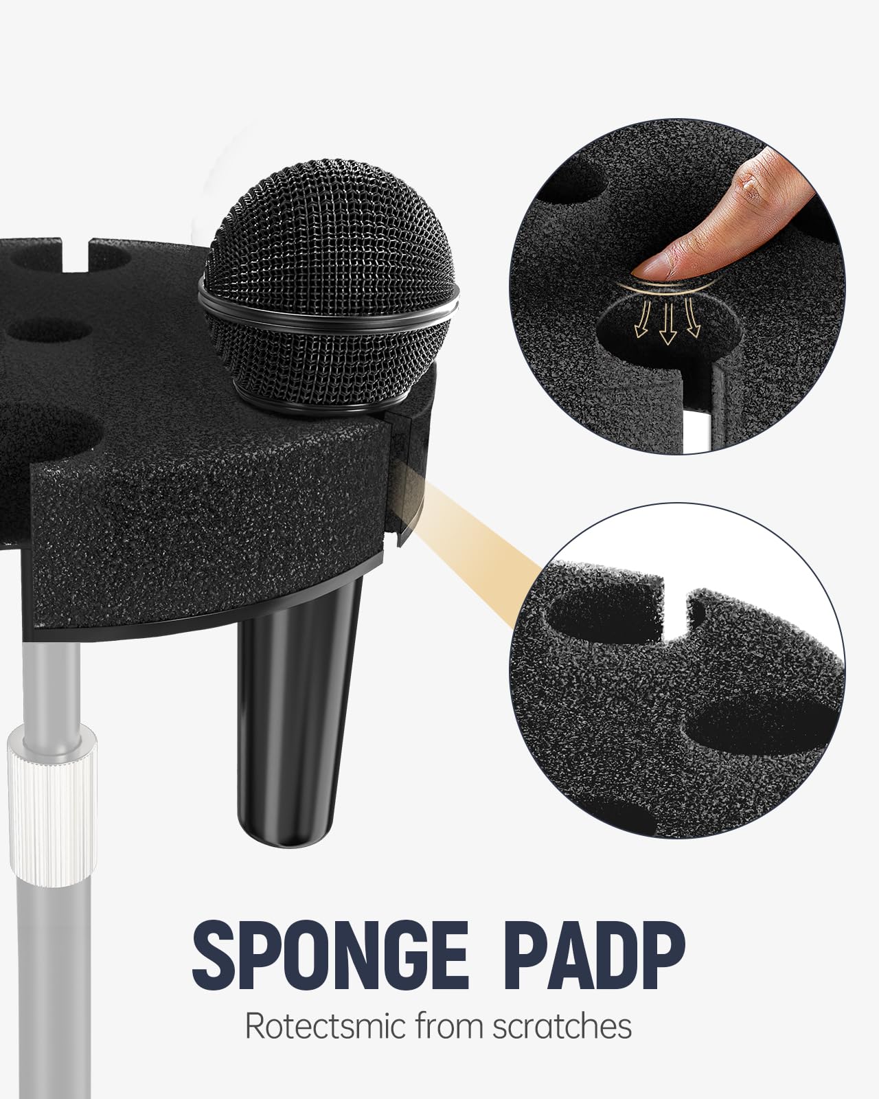 Multi Microphone Holder【Aluminum/Upgraded】Multi Mic Holder Up to 6 Mics, Wired and Wireless mic Holder for Stand, Multiple Microphone Holder for storage Organizer & Display, w/ 3/8"-16 Threaded - Image 3