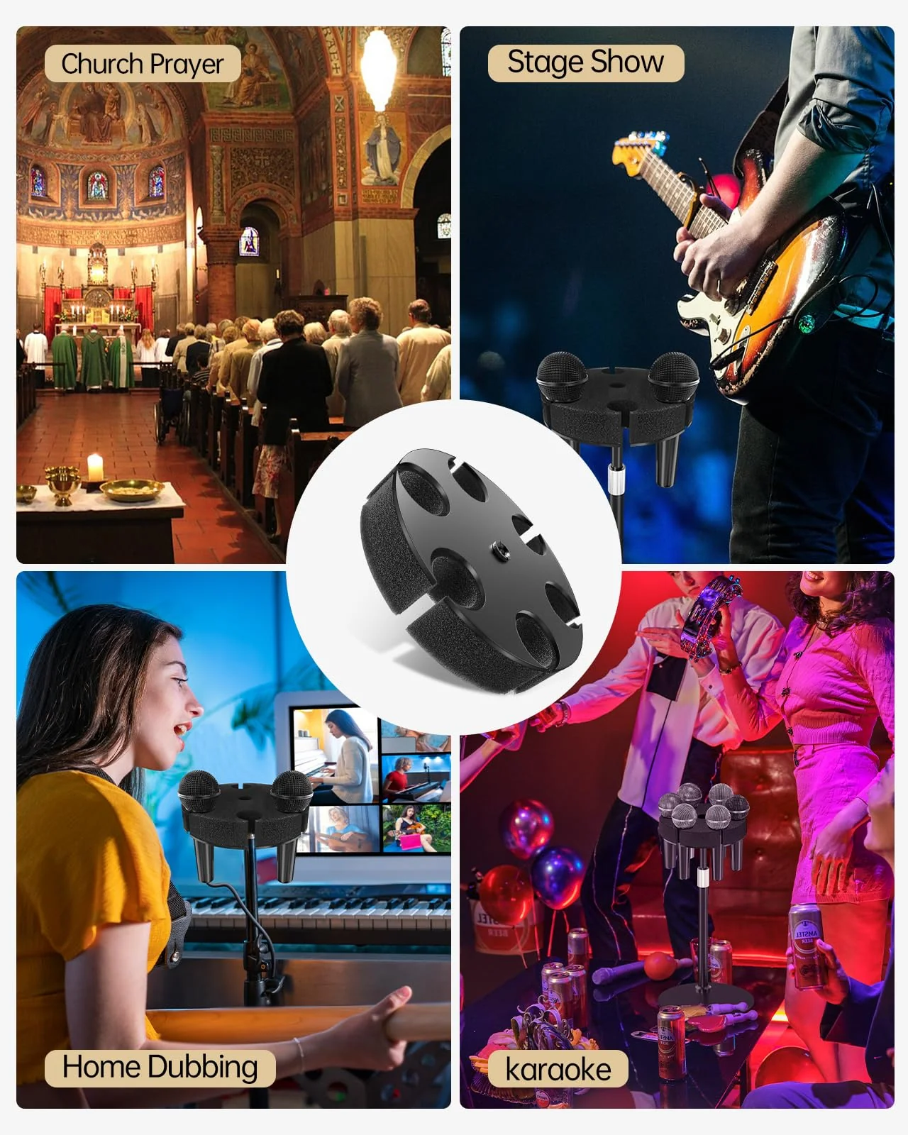 Multi Microphone Holder【Aluminum/Upgraded】Multi Mic Holder Up to 6 Mics, Wired and Wireless mic Holder for Stand, Multiple Microphone Holder for storage Organizer & Display, w/ 3/8"-16 Threaded - Image 6