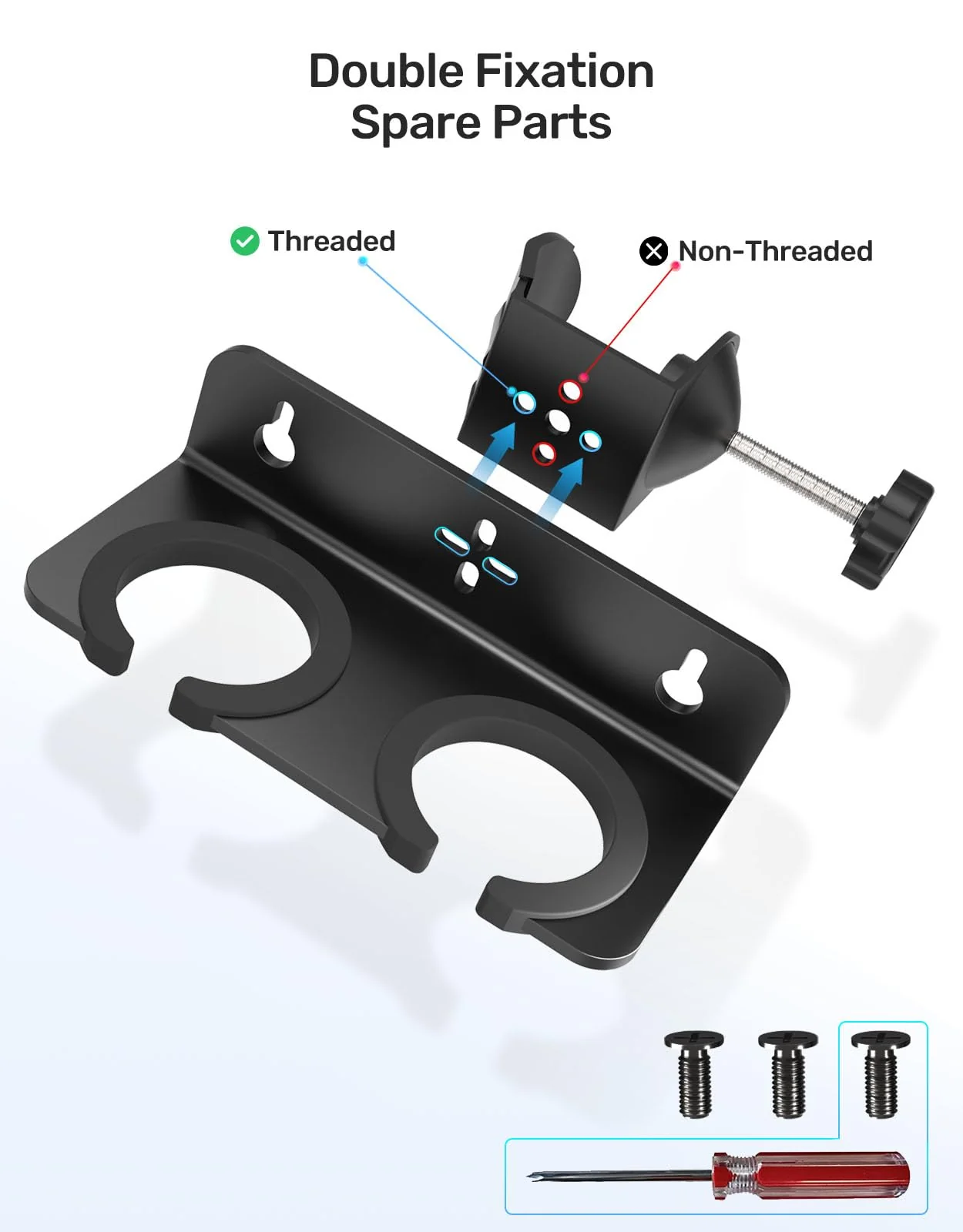 Multi Microphone Holder with Clamp (Aluminum/Rubber), Mount on Mic Stand & Desk Edge & Wall, Hold Up to 2 Wired/Wireless Handheld Mics, Ideal for Church, Street Performance, Home Studio, Karaoke - Image 8