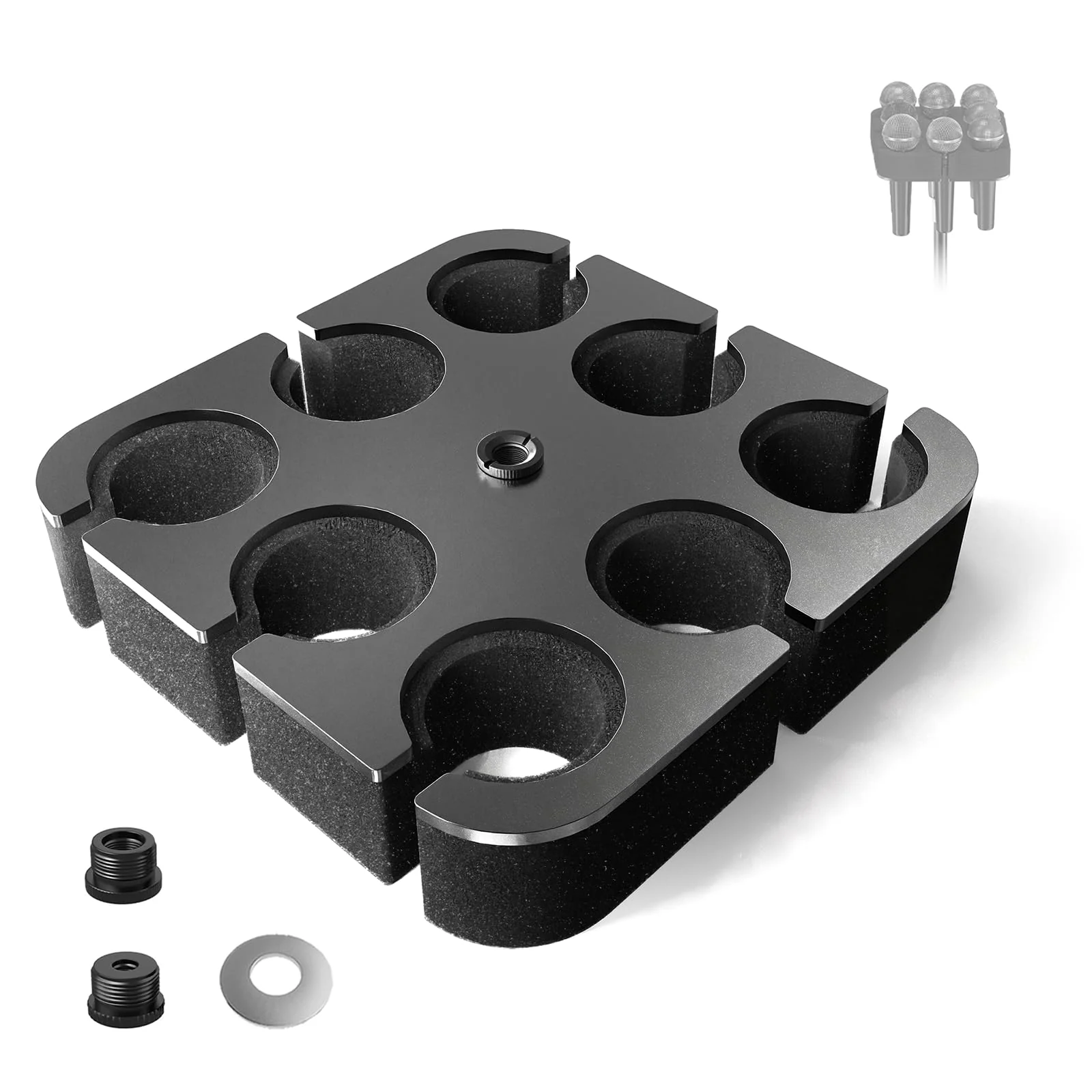 Multi Microphone Holder[Thickened aluminum/Customized] for Mic Stand holds up to 8 mics Multiple Mic Holder for Organizer & Display for and Wireless Mics Mounts to 5/8"-27 or 3/8"-16 Threaded Stands