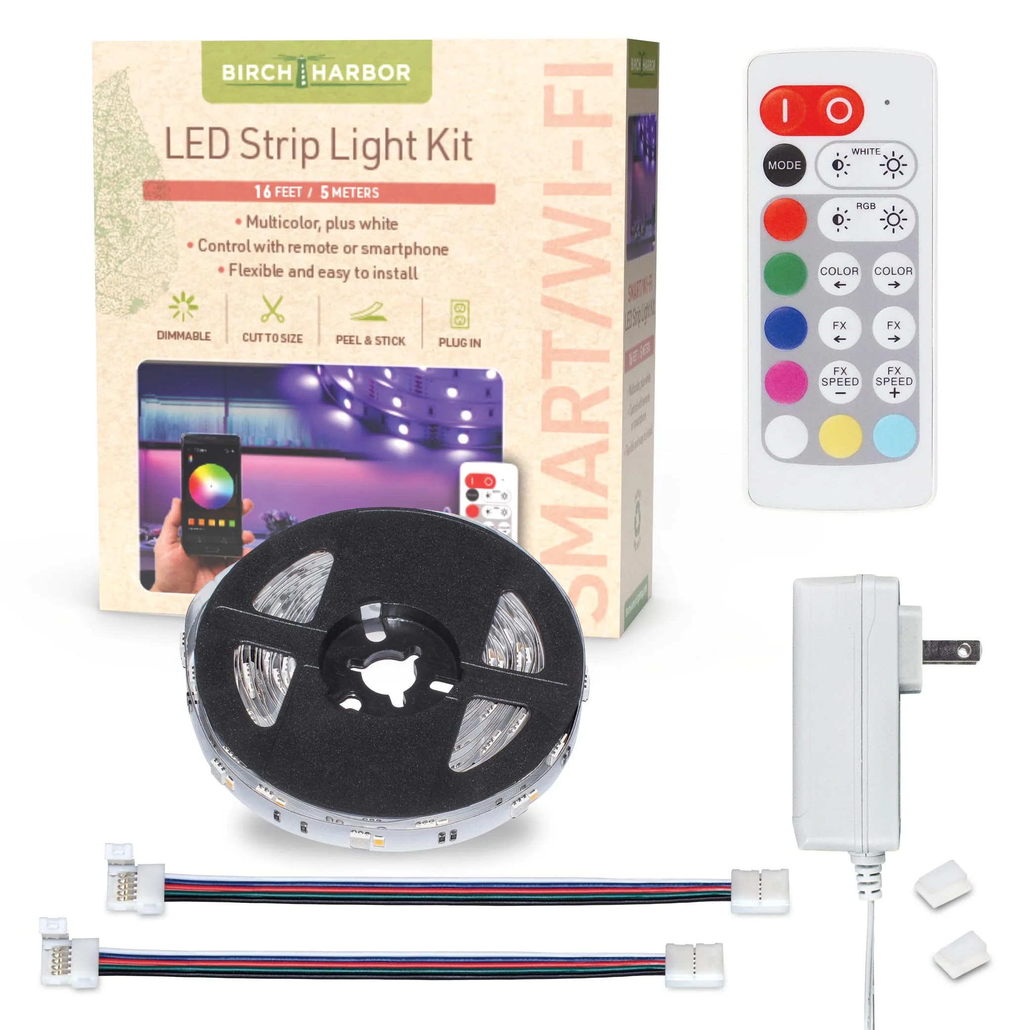 Multicolor RGBW Smart LED Strip Light Kit, 16ft with Remote 351123