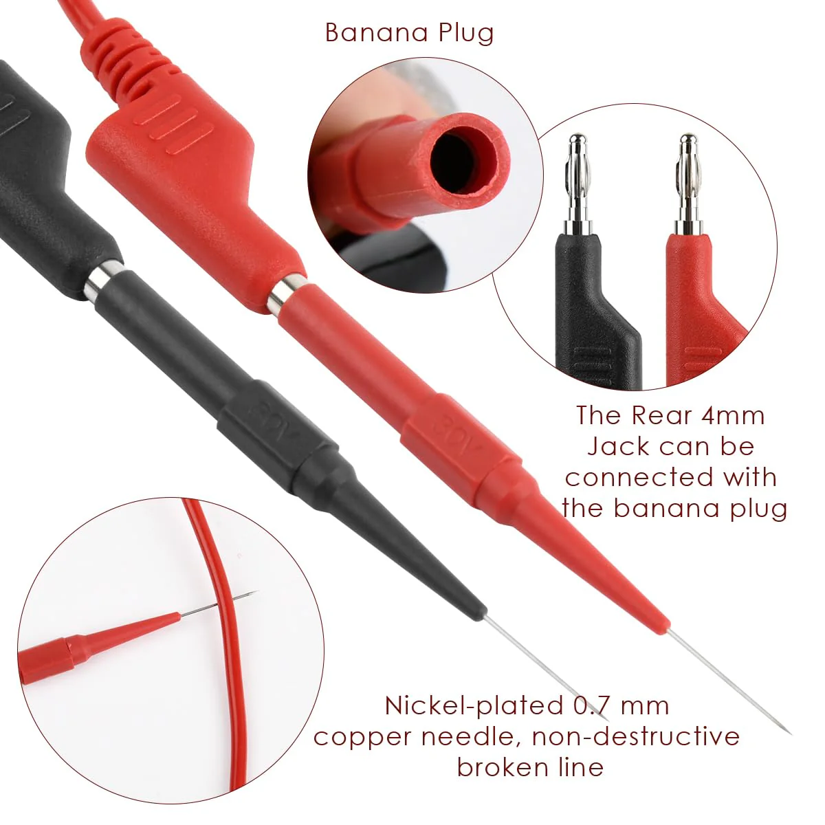 Multimeter Test Leads Set 4mm, 2pcs Banana Plug to Crocodile Clips Electrical Alligator Test Leads, 2pcs Double Ended Banana Plug 1m Test Lead with 2 Probes for Digital Multimeter 1000V 15A Red+Black - Image 5