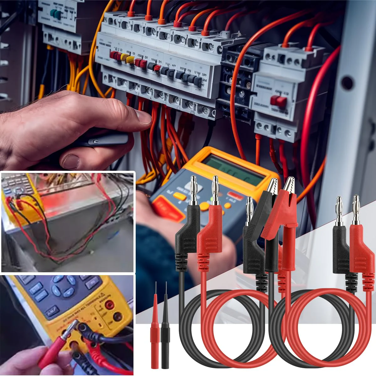 Multimeter Test Leads Set 4mm, 2pcs Banana Plug to Crocodile Clips Electrical Alligator Test Leads, 2pcs Double Ended Banana Plug 1m Test Lead with 2 Probes for Digital Multimeter 1000V 15A Red+Black - Image 7