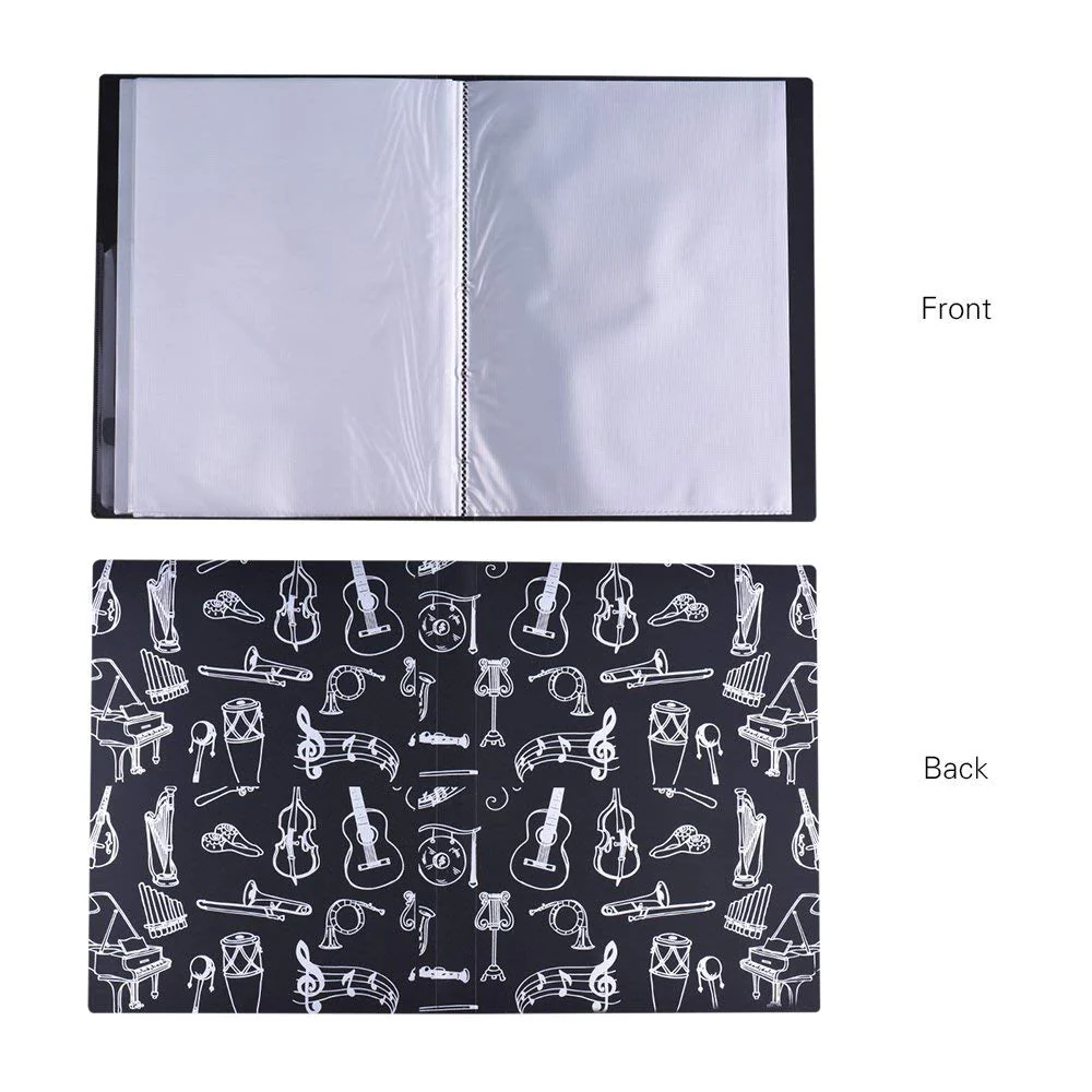 Music File Folder A4 Size Sheet Music Folder Paper Documents Music Themed 40 Pockets Storage Folder Cartoon Musical Instrument -Black - Image 3