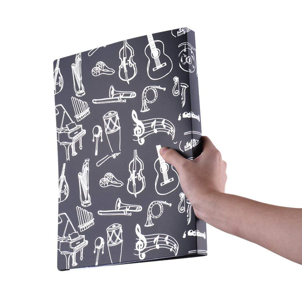 Music File Folder A4 Size Sheet Music Folder Paper Documents Music Themed 40 Pockets Storage Folder Cartoon Musical Instrument -Black - Image 4