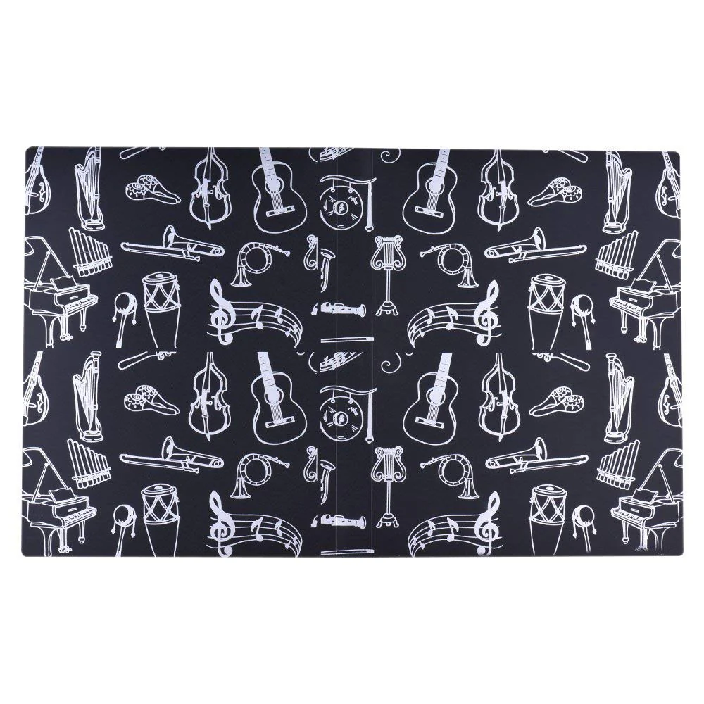 Music File Folder A4 Size Sheet Music Folder Paper Documents Music Themed 40 Pockets Storage Folder Cartoon Musical Instrument -Black - Image 5
