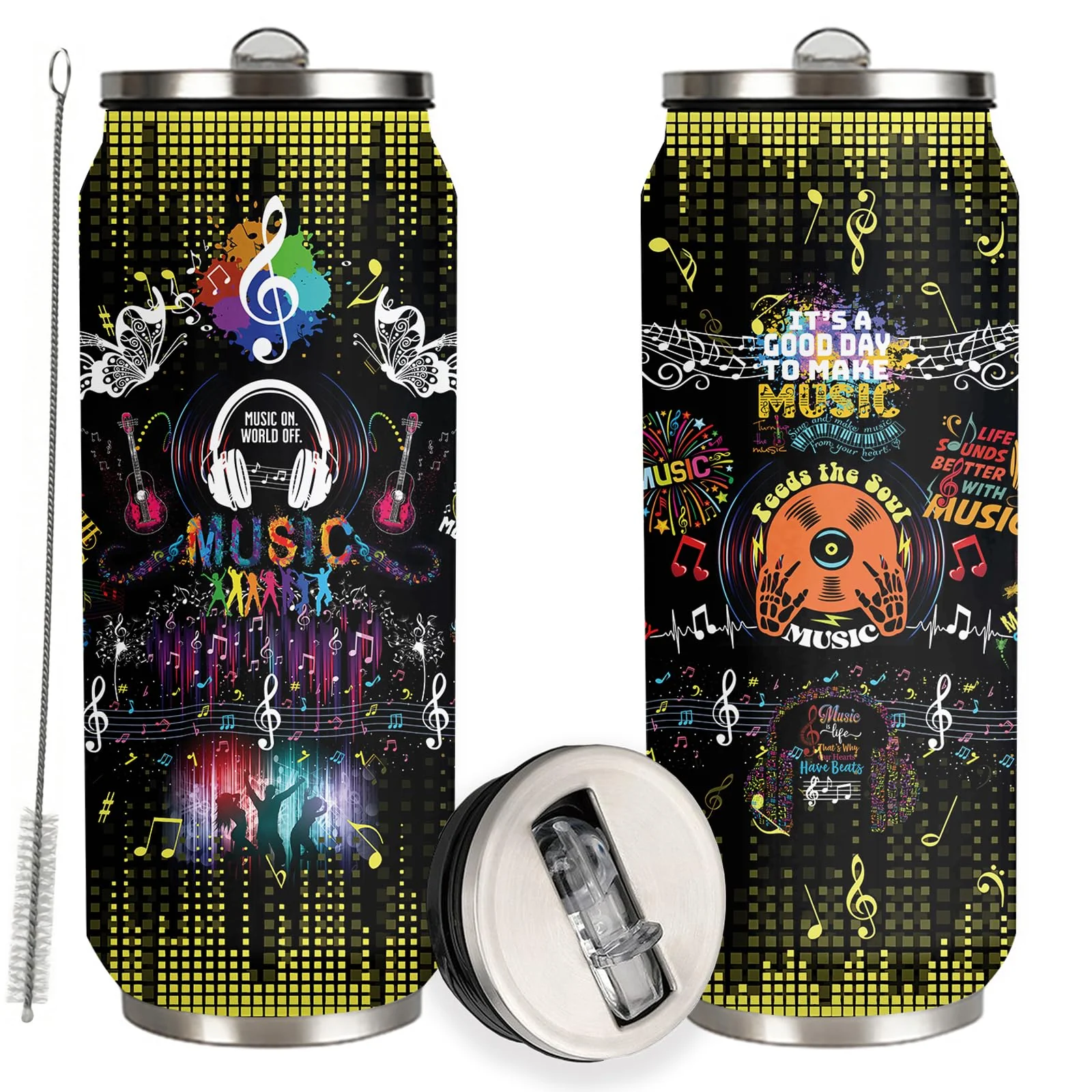 Music Notes Stainless Steel Insulated Tumbler With Straw Lid, Musical Lovers Gift For Musician As Music Themed Gifts 17 Oz 17 ounces