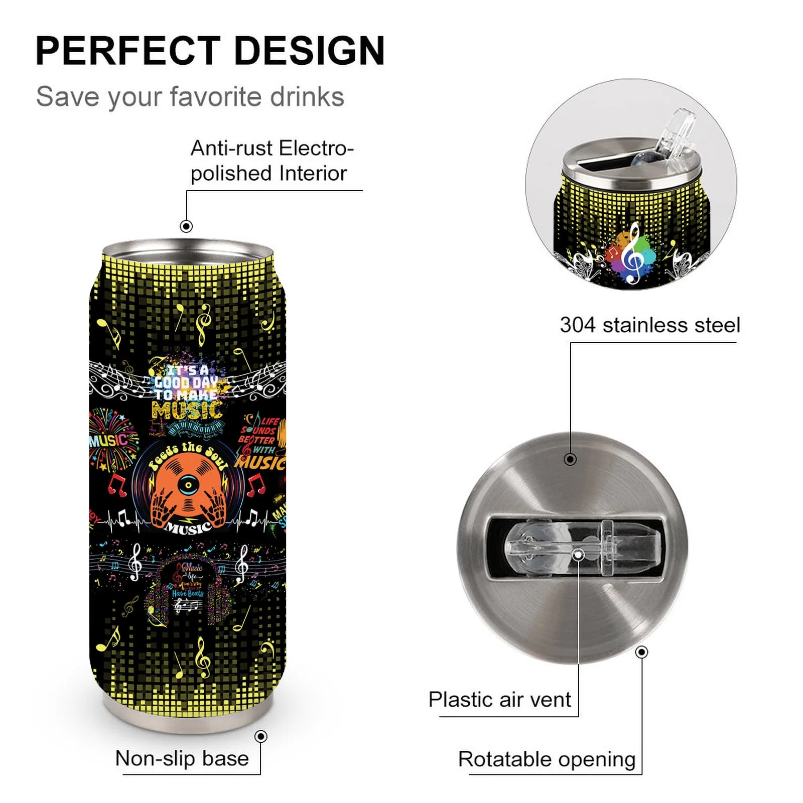 Music Notes Stainless Steel Insulated Tumbler With Straw Lid, Musical Lovers Gift For Musician As Music Themed Gifts 17 Oz 17 ounces - Image 5