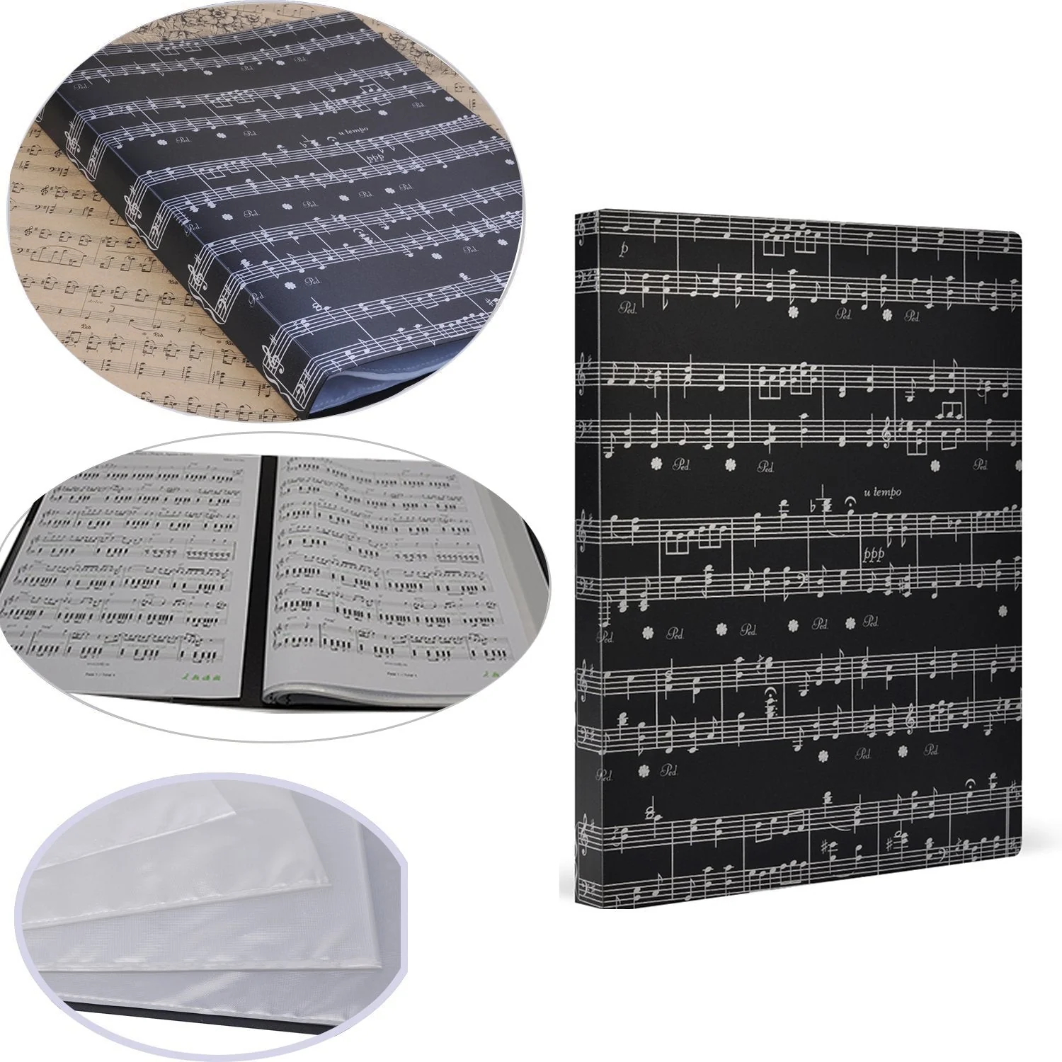 Music Sheet File Paper Storage Folder Documents Holder Blank Sheet Files Plastic A4 Size 40 Pockets (Music Sheet Black) Music Sheet Black - Image 3