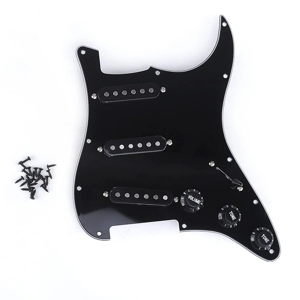 Musiclily 11 Hole SSS Prewired Loaded Pickguard with Alnico 5 Single Coil Pickups Set for Strat ST Style Electric Guitar, 3Ply Black