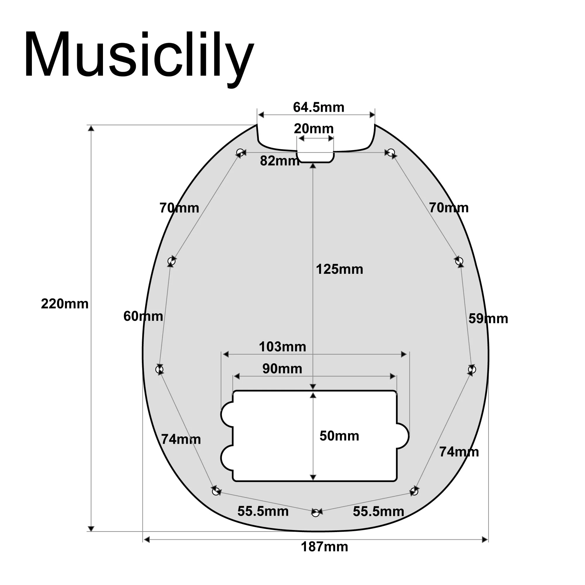 Musiclily 9 Hole Bass Pickguard for MusicMan MM StingRay 4 String Bass Guitar, 4Ply Black Pearl - Image 2