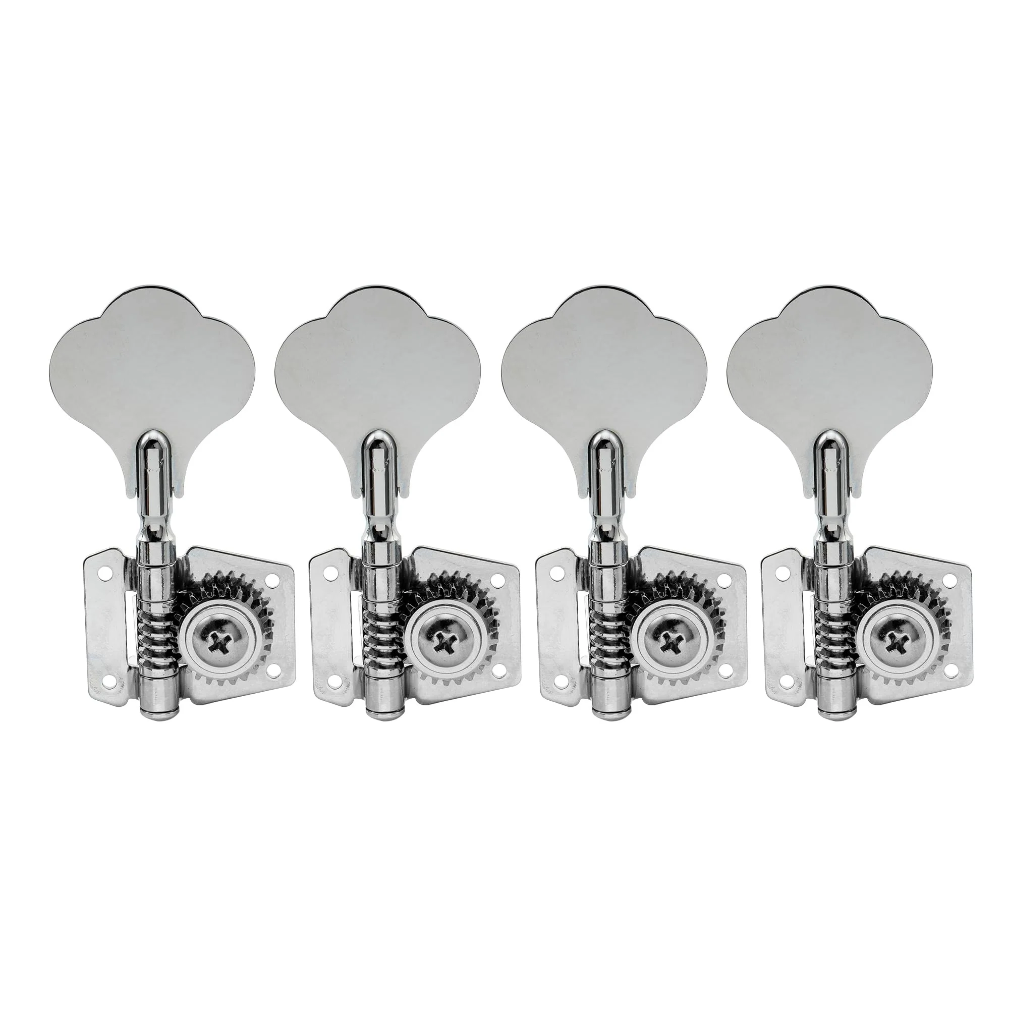 Musiclily Basic 4-in-line 24:1 Ratio Open Gear Machine Heads Tuners Tuning Pegs Keys with Clover Button for Electric Bass, Chrome 4R Chrome