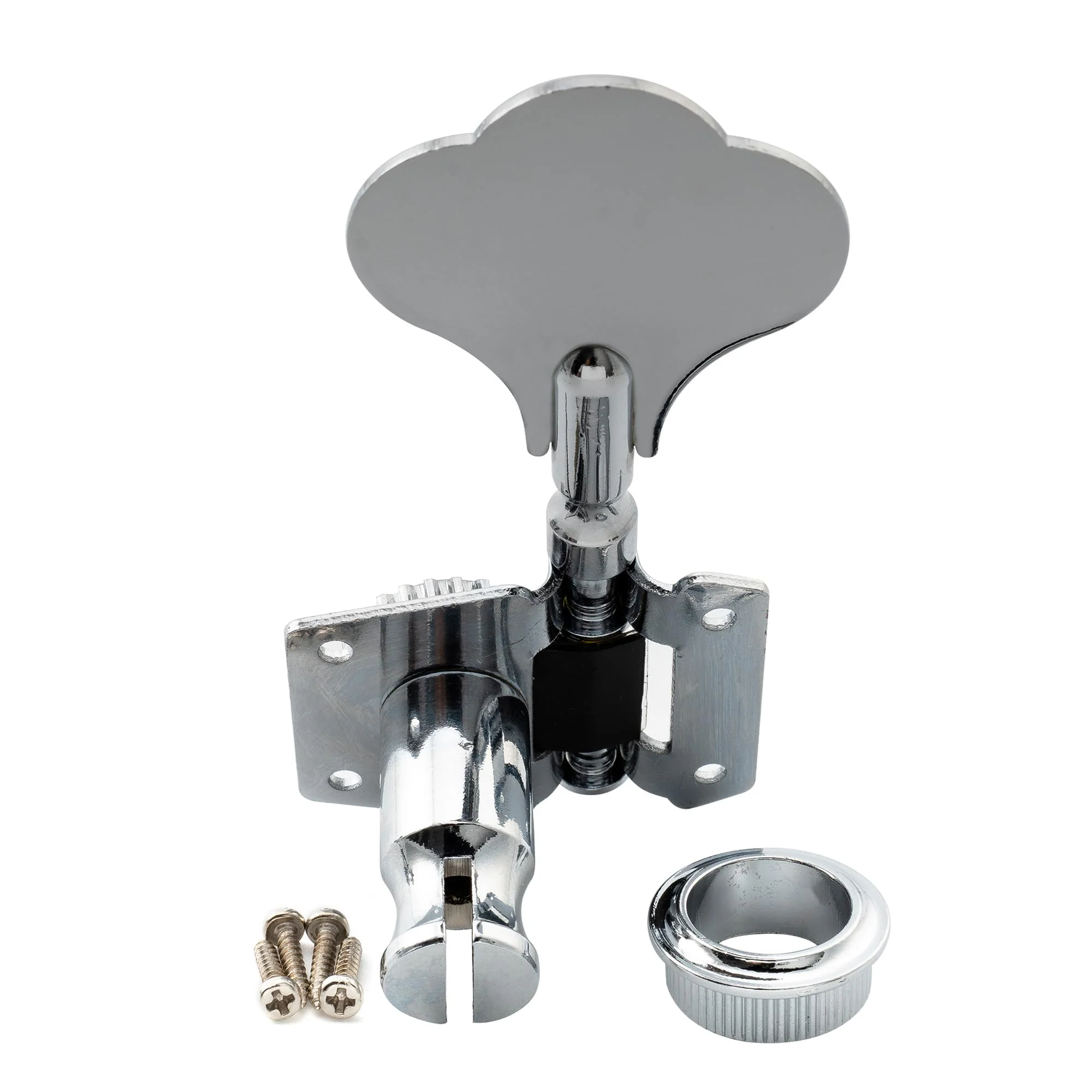 Musiclily Basic 4-in-line 24:1 Ratio Open Gear Machine Heads Tuners Tuning Pegs Keys with Clover Button for Electric Bass, Chrome 4R Chrome - Image 5