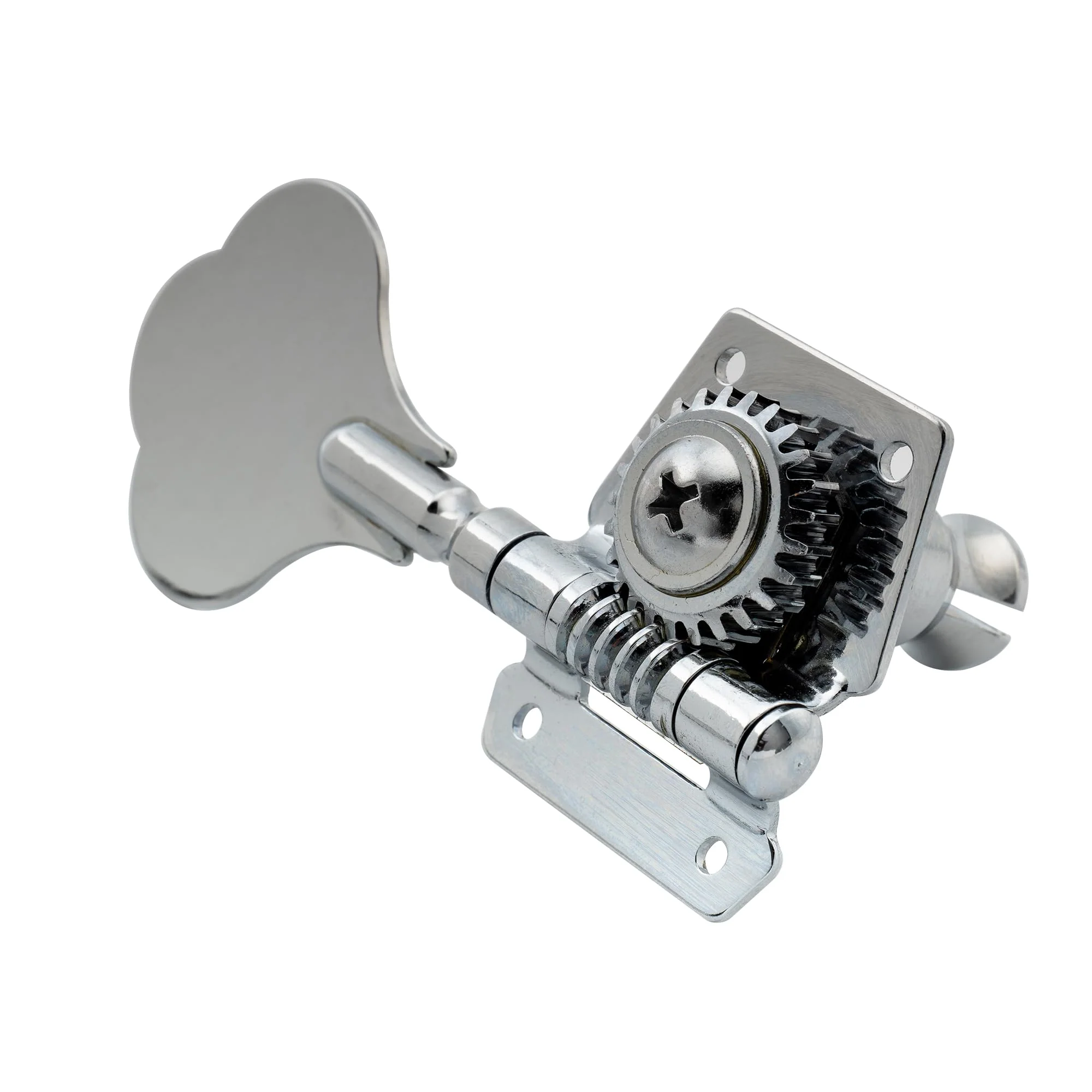 Musiclily Basic 4-in-line 24:1 Ratio Open Gear Machine Heads Tuners Tuning Pegs Keys with Clover Button for Electric Bass, Chrome 4R Chrome - Image 6