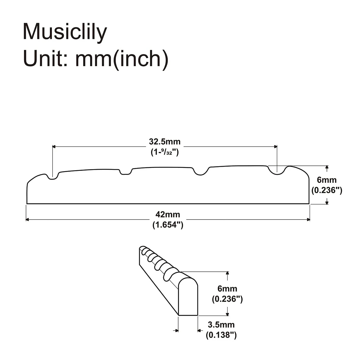 Musiclily Basic 42mm Pre-Slotted Electric Bass Brass Nut for 4-String Precision Jazz Bass, 42x3.5x6mm 4-String 42x3.5x6mm - Image 2