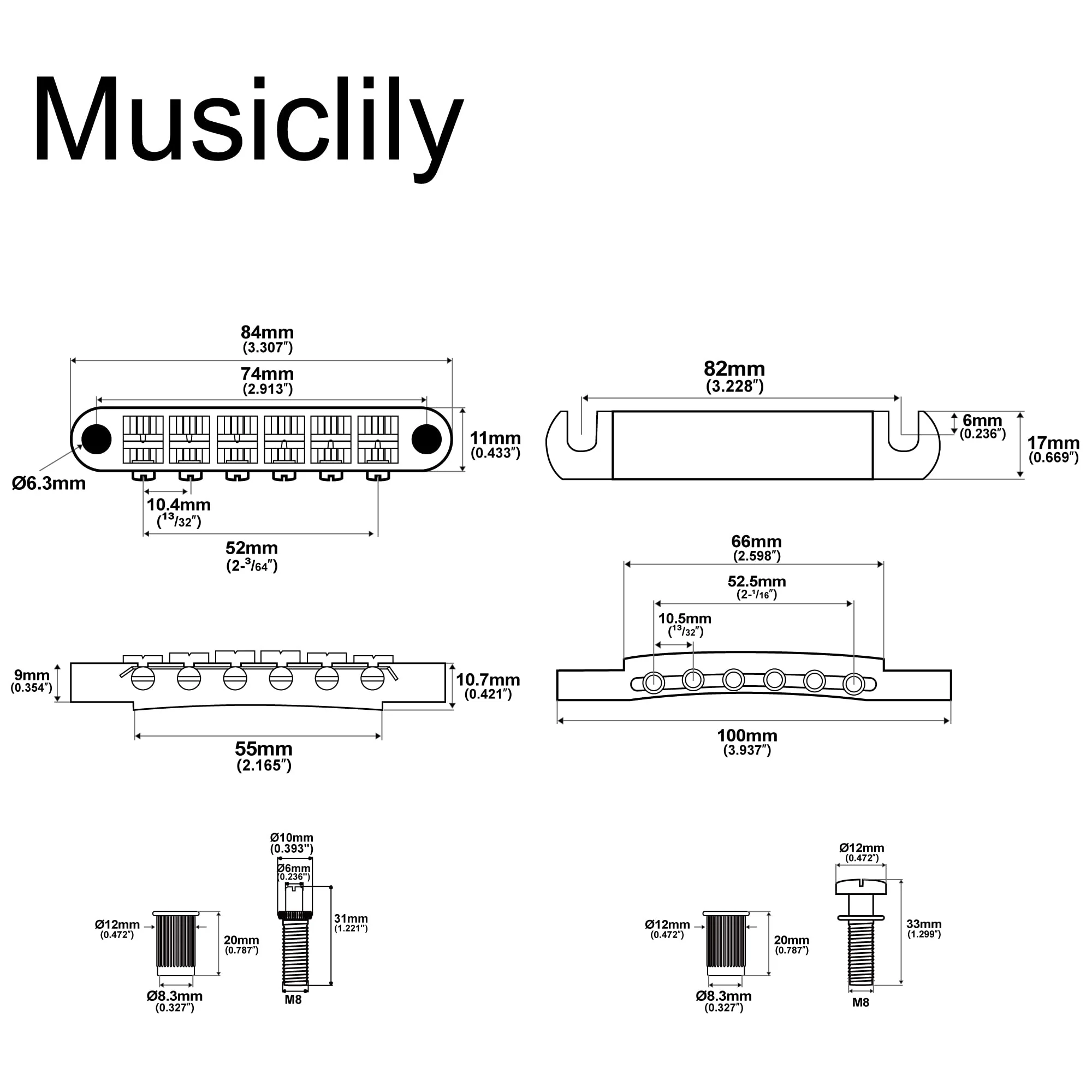 Musiclily Guitar Tune-O-Matic Bridge and Stop Bar Tailpiece with Anchors and Studs Set for Epiphone Les Paul LP SG Style 6 String Electric Guitar,Black Black - Image 2