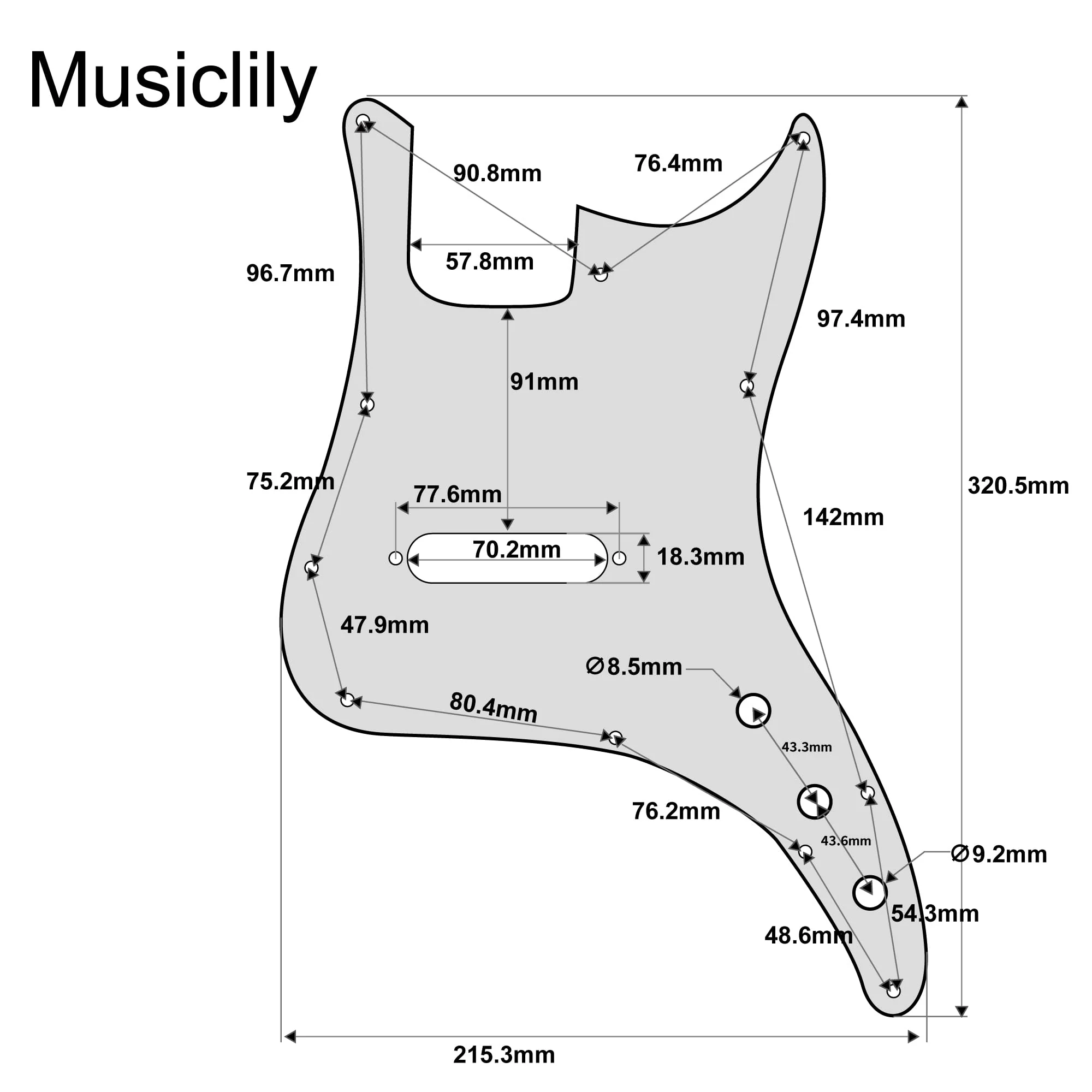 Musiclily Pro 11-Hole Bass Pickguard for Squier Sonic Bronco Bass, 3Ply Cream - Image 2